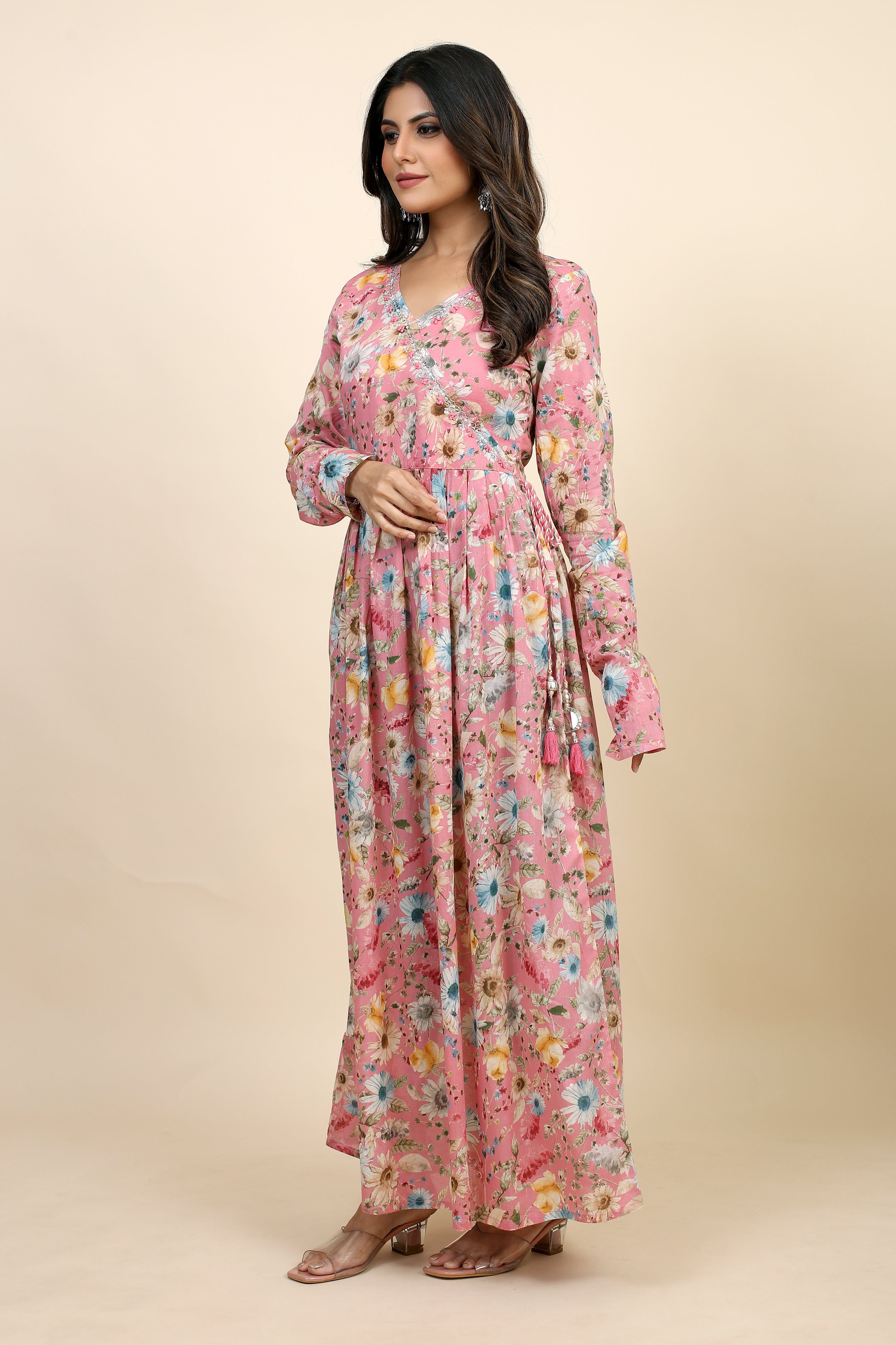 pink colored flared kurta