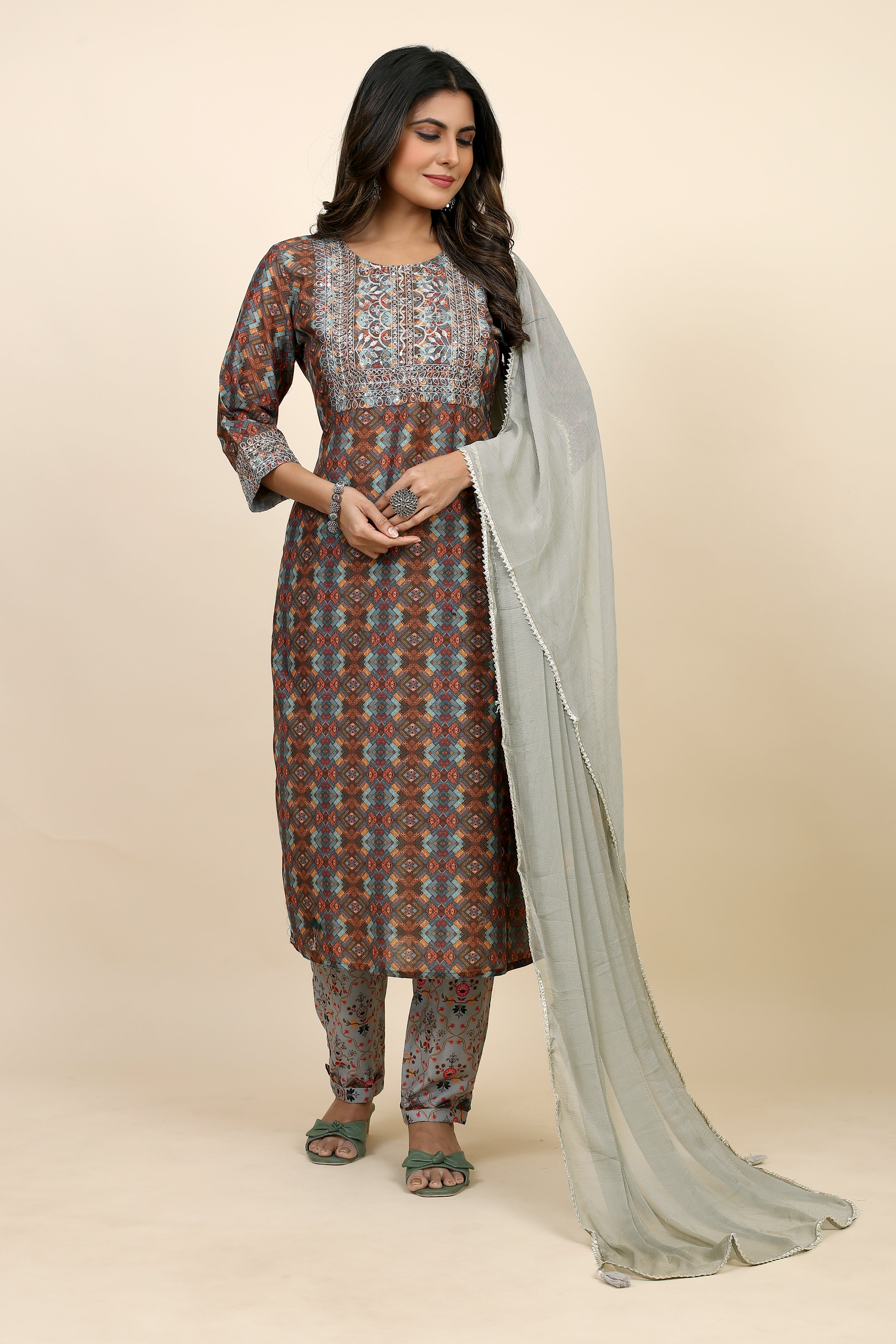brown colored kurta pant set