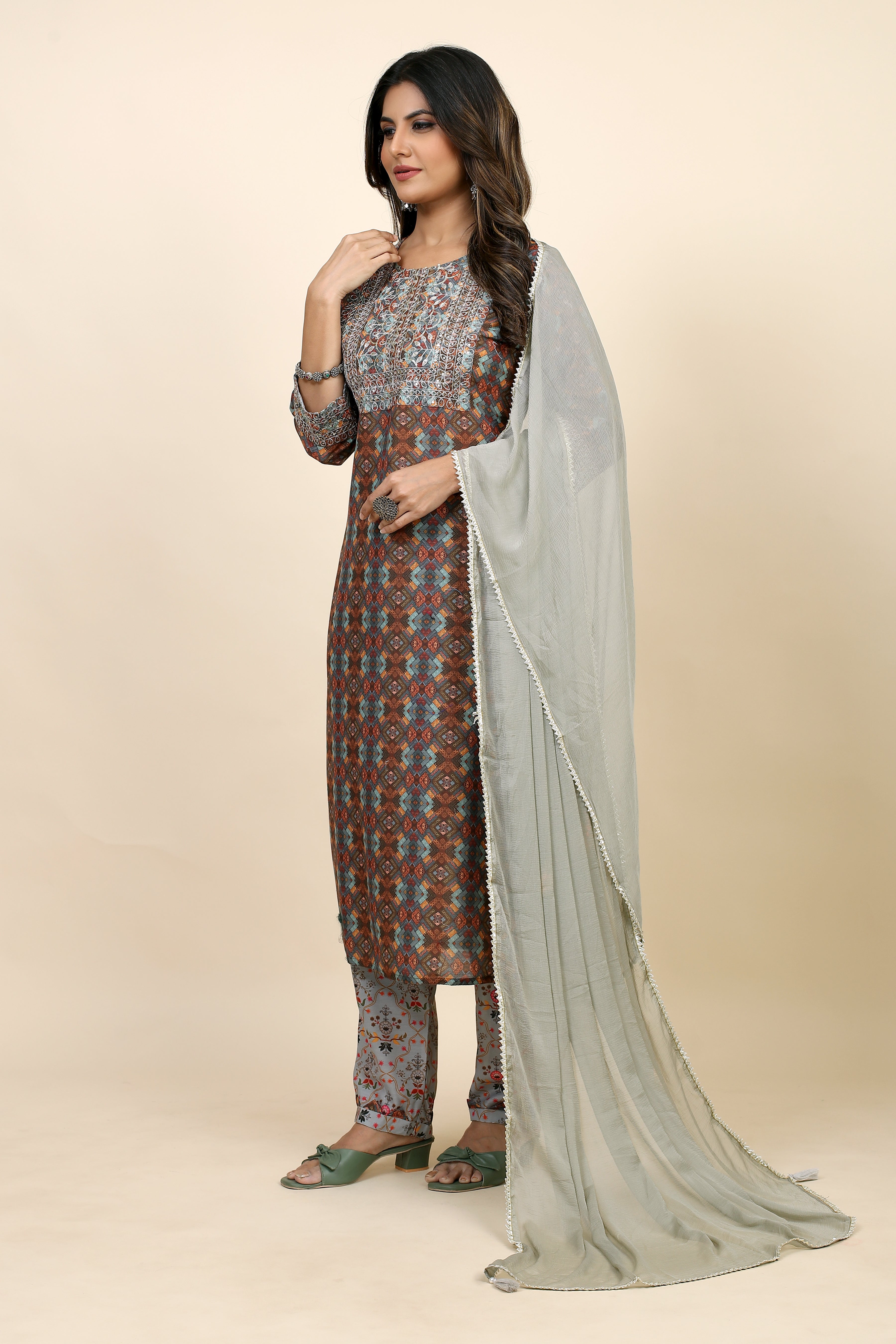 brown colored kurta pant set