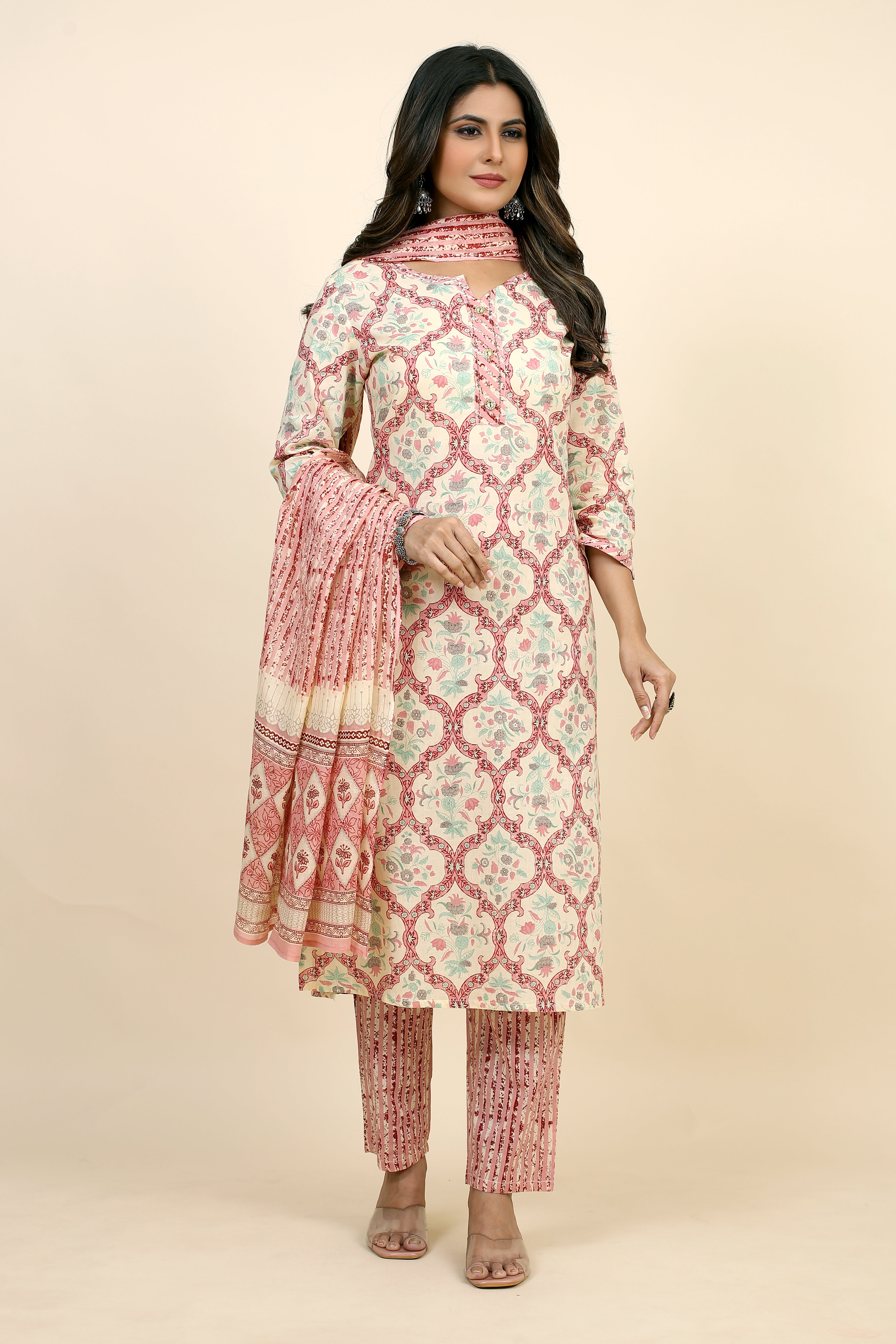 peach colored kurta pant set