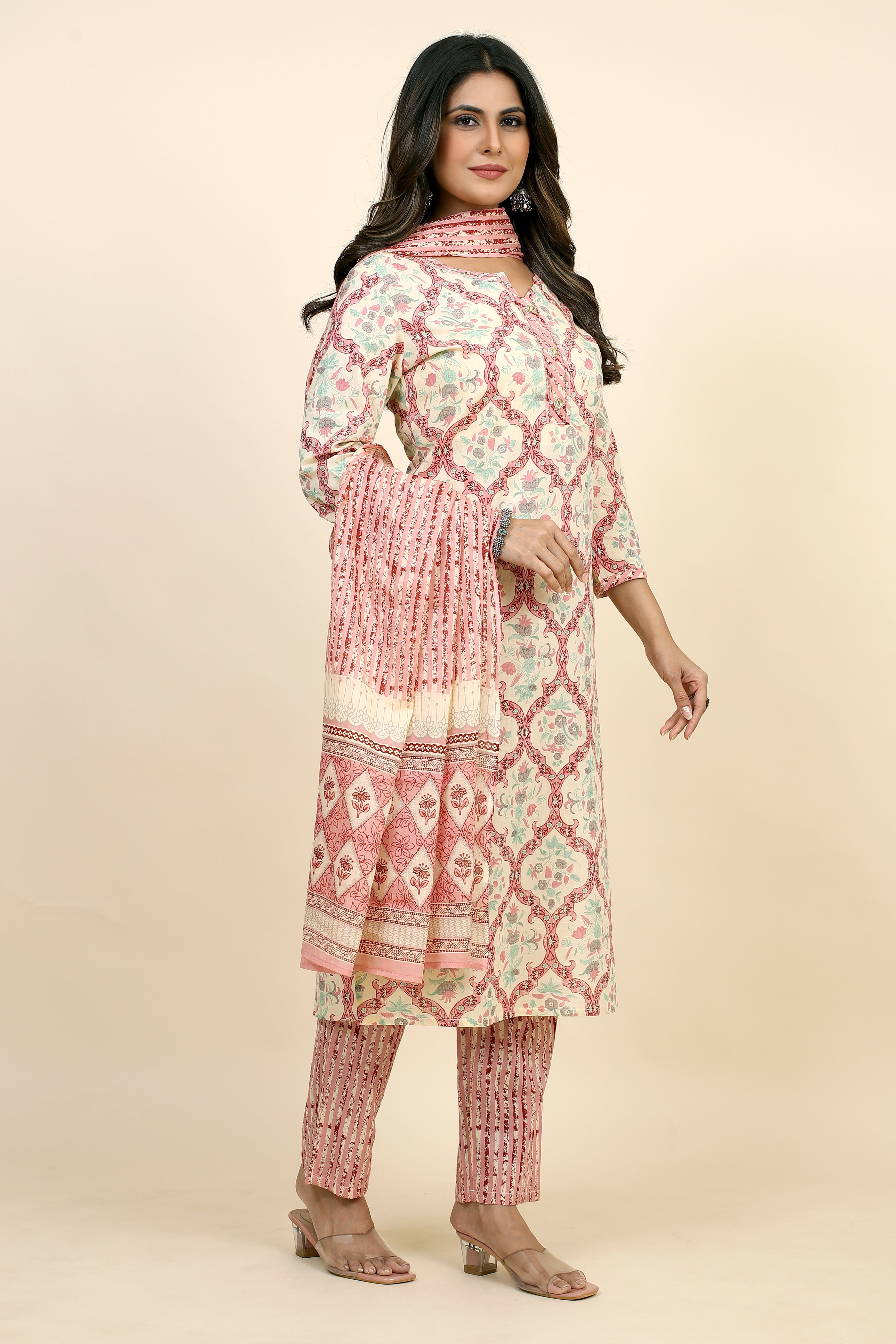 peach colored kurta pant set