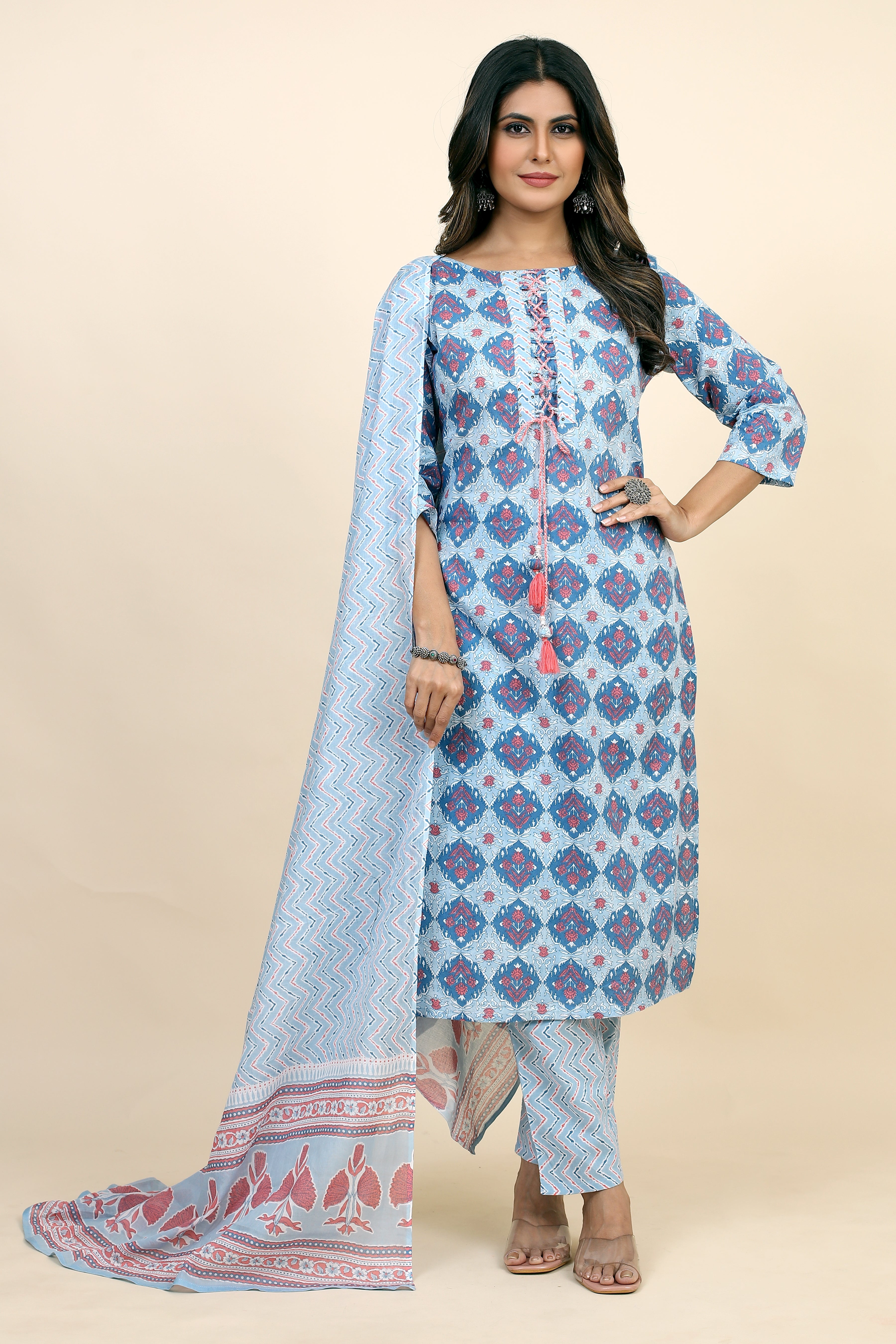 blue colored kurta pant set
