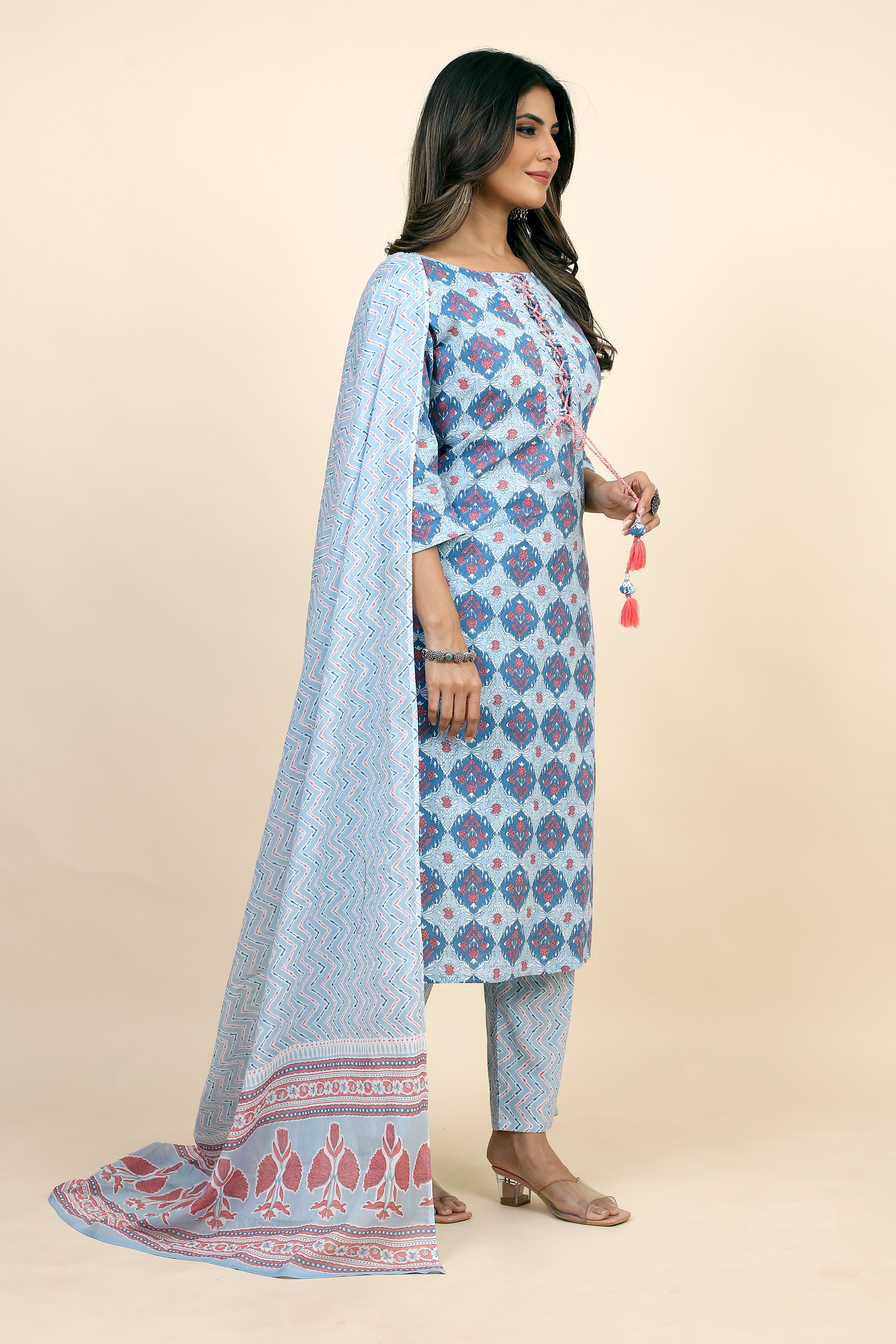 blue colored kurta pant set