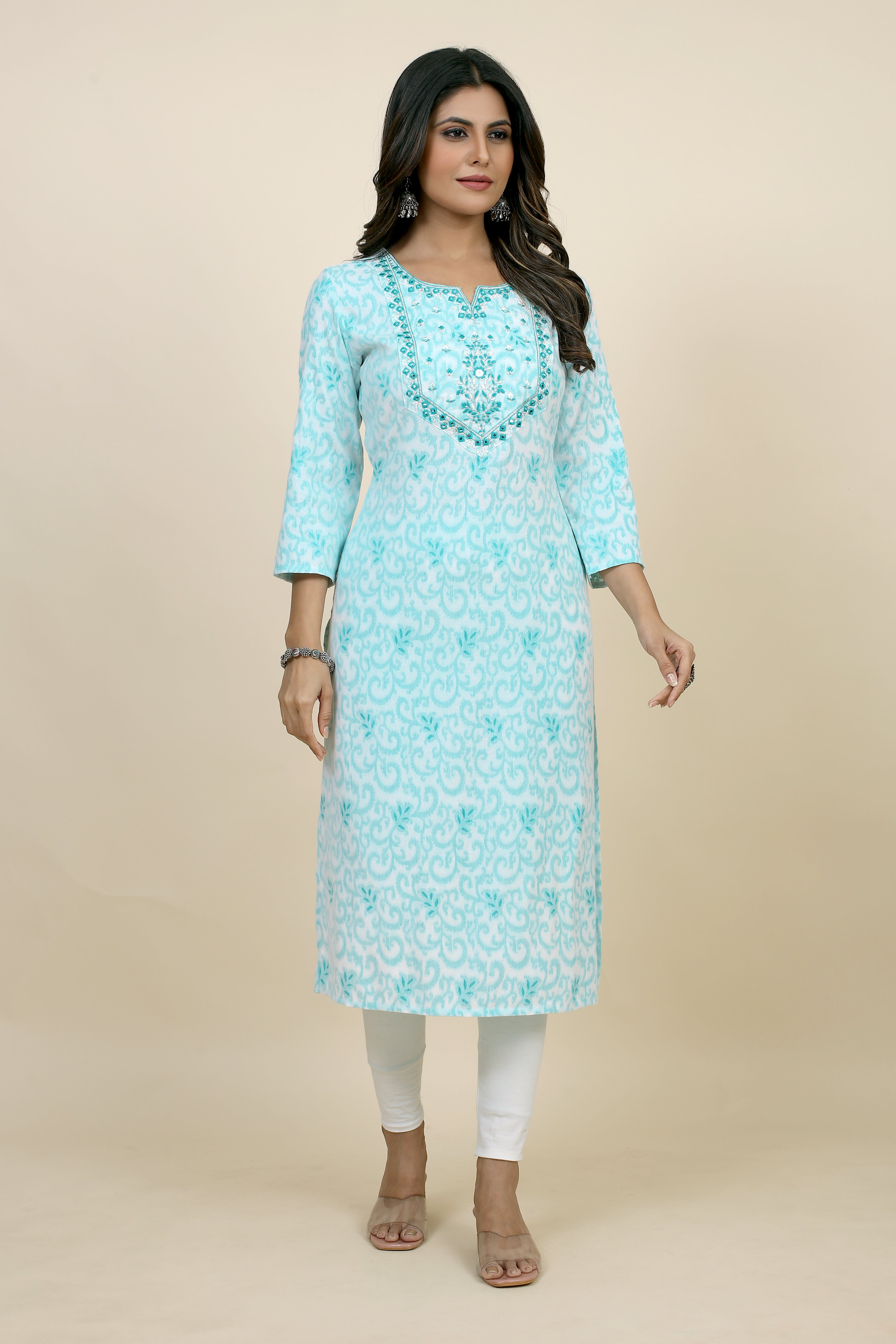sky blue colored straight kurta