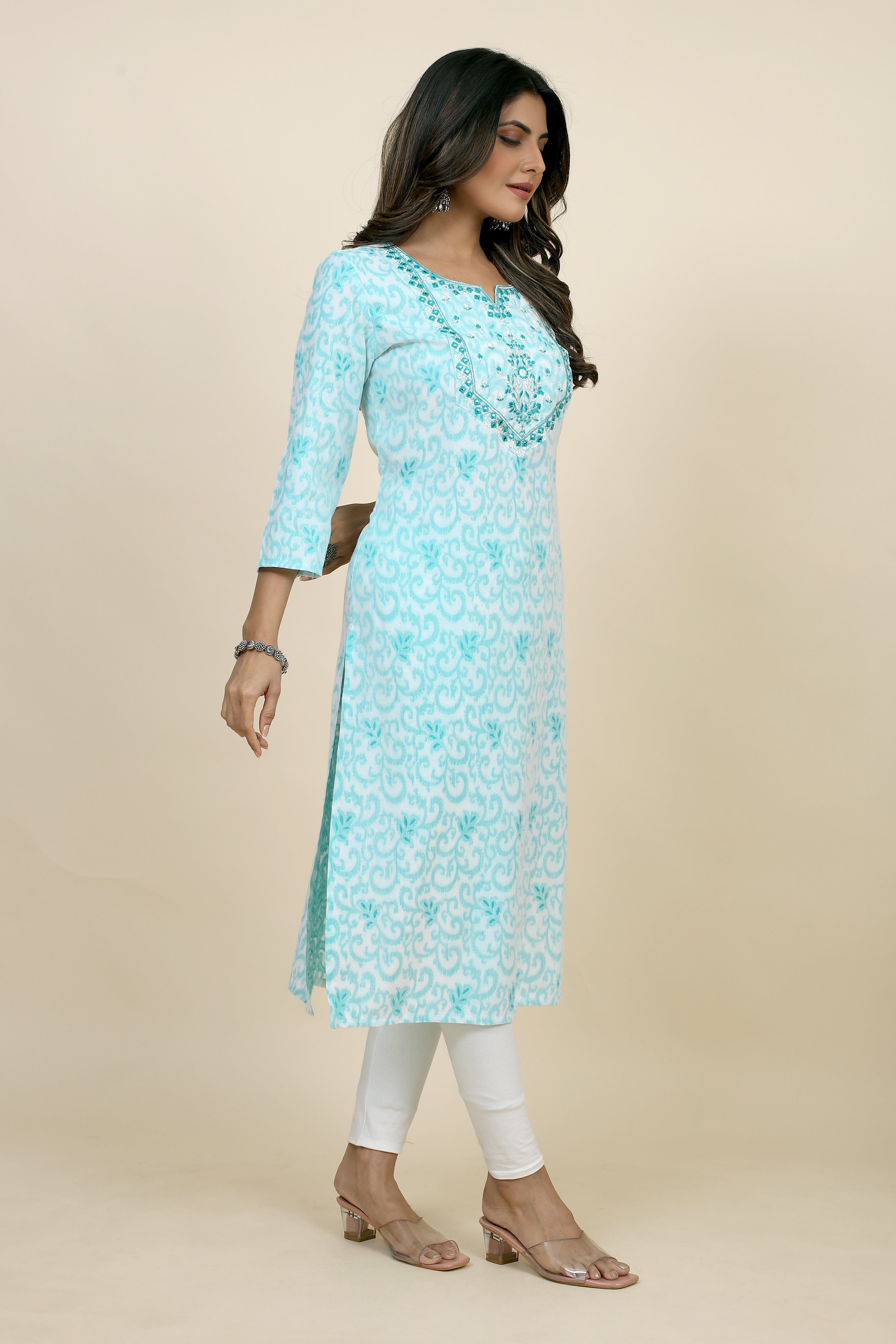 sky blue colored straight kurta