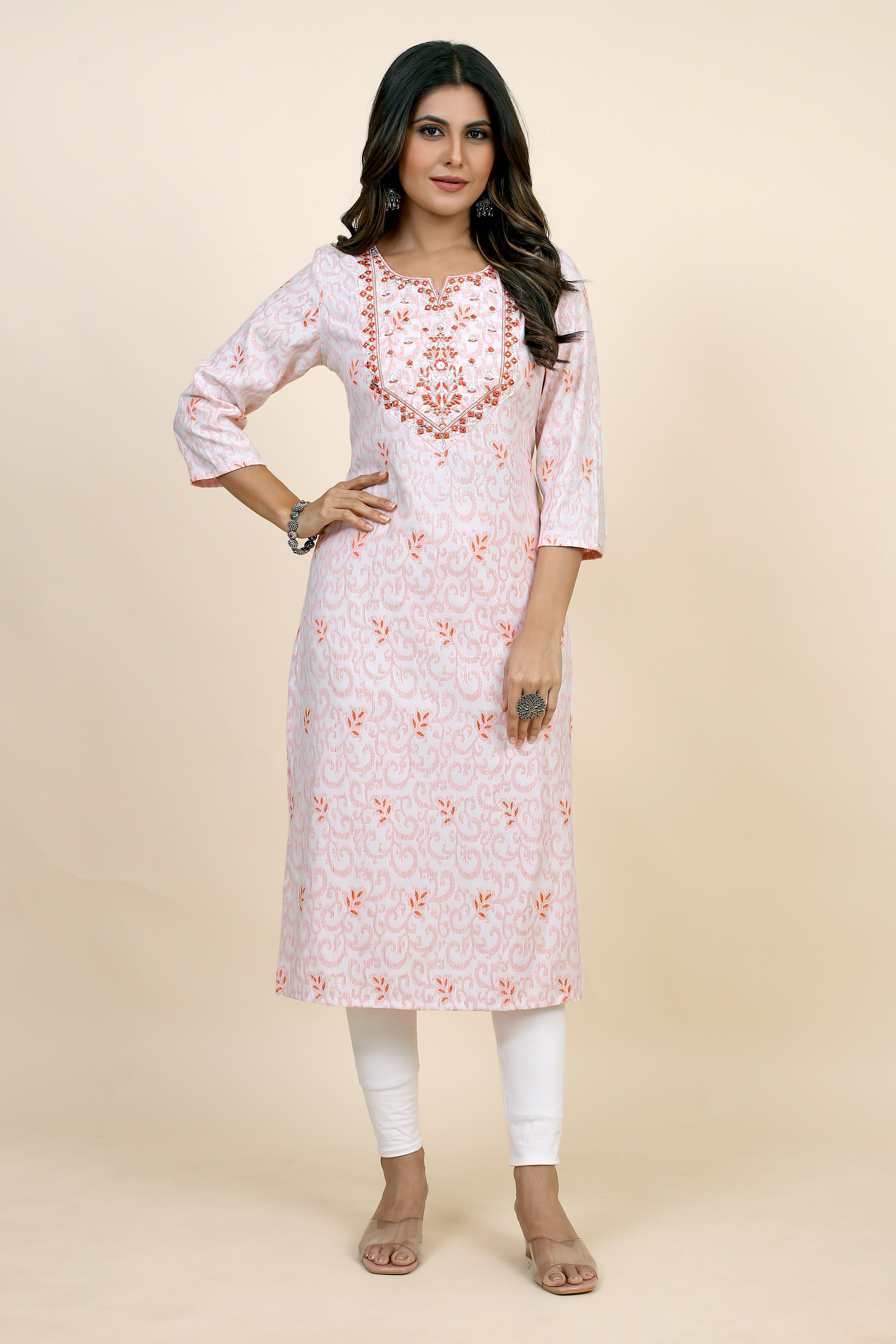 rose water three quarter sleeve straight kurta