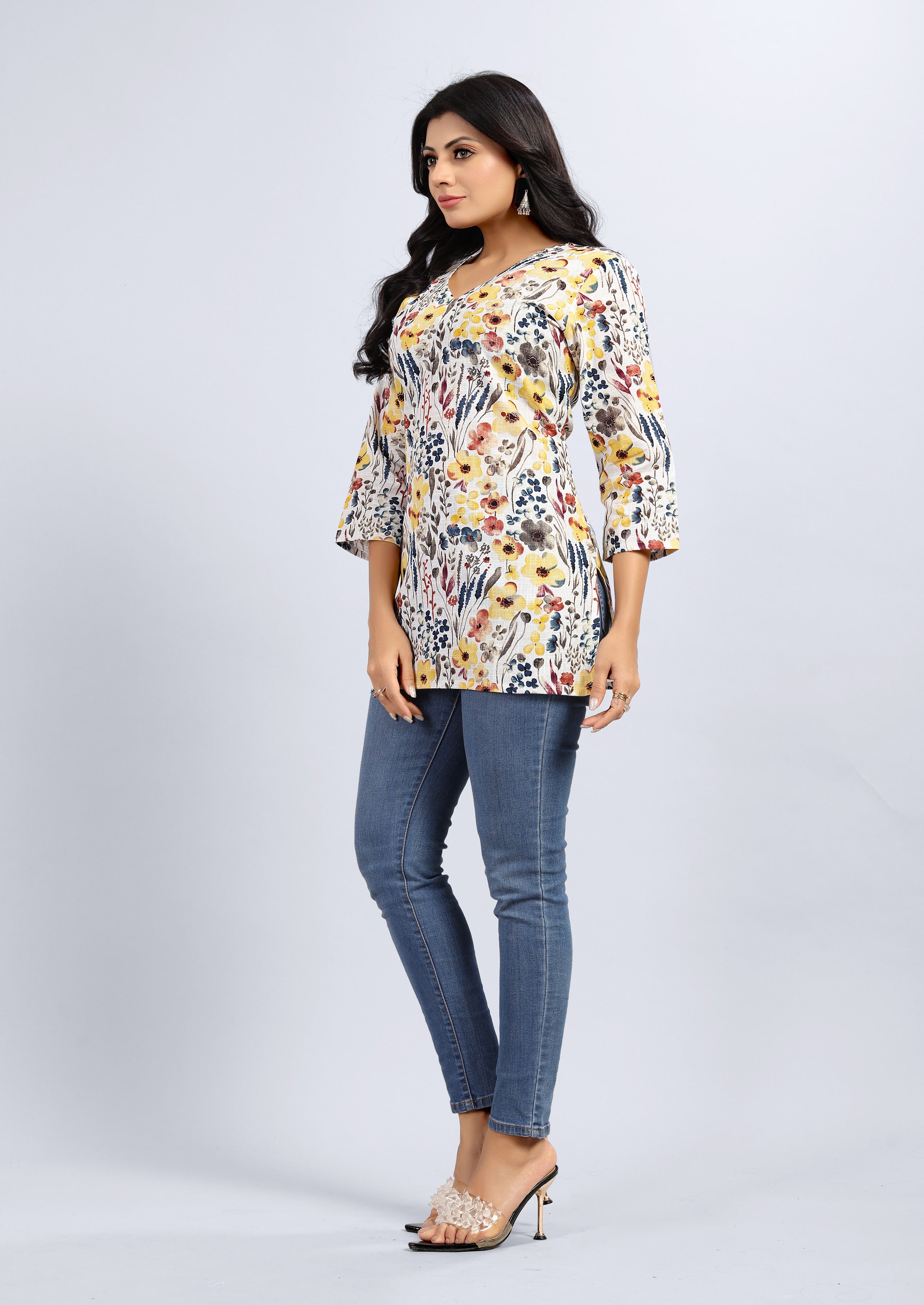 women three quarter sleeve straight kurti