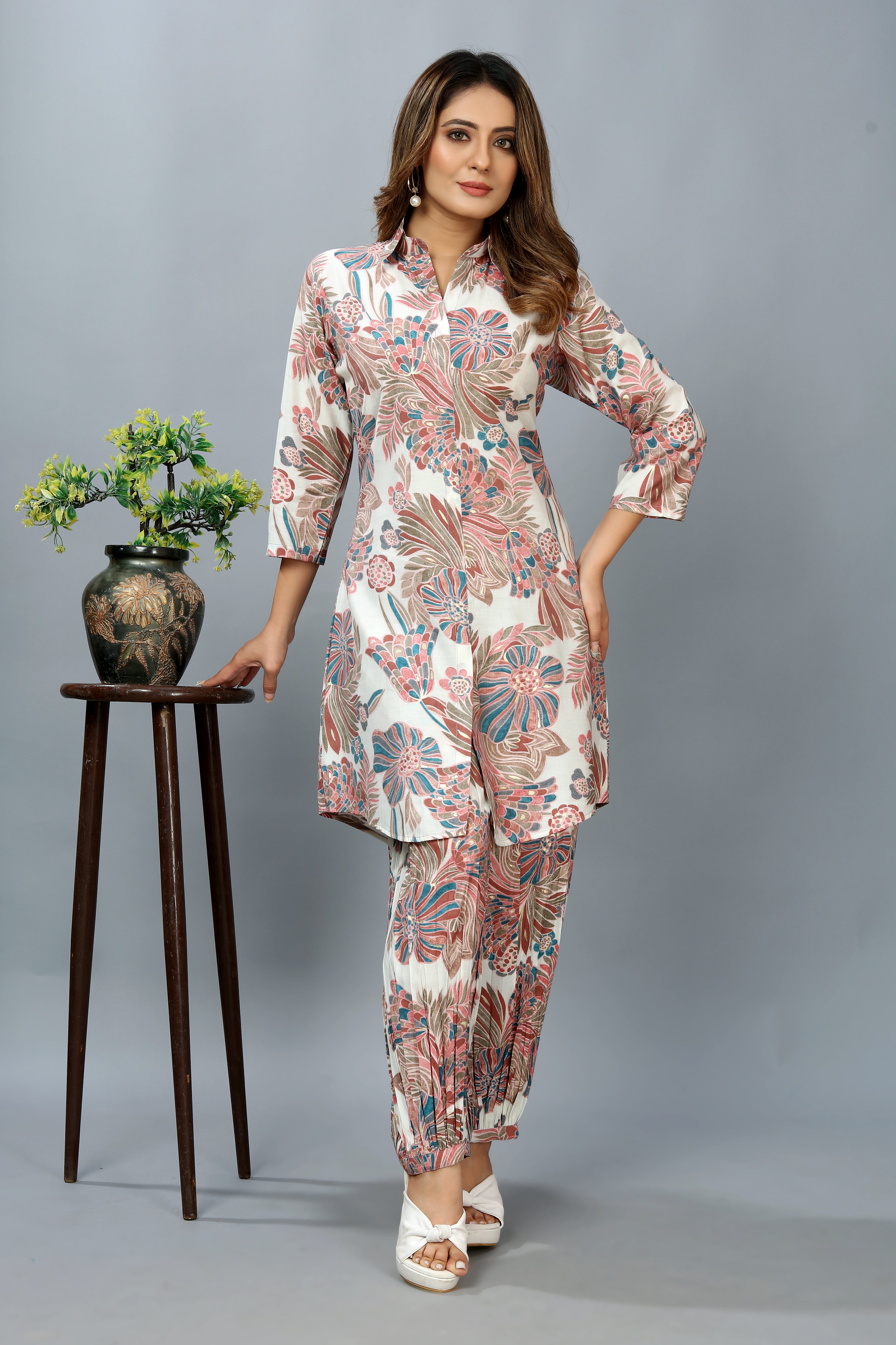 multi colored floral printed co-ord set
