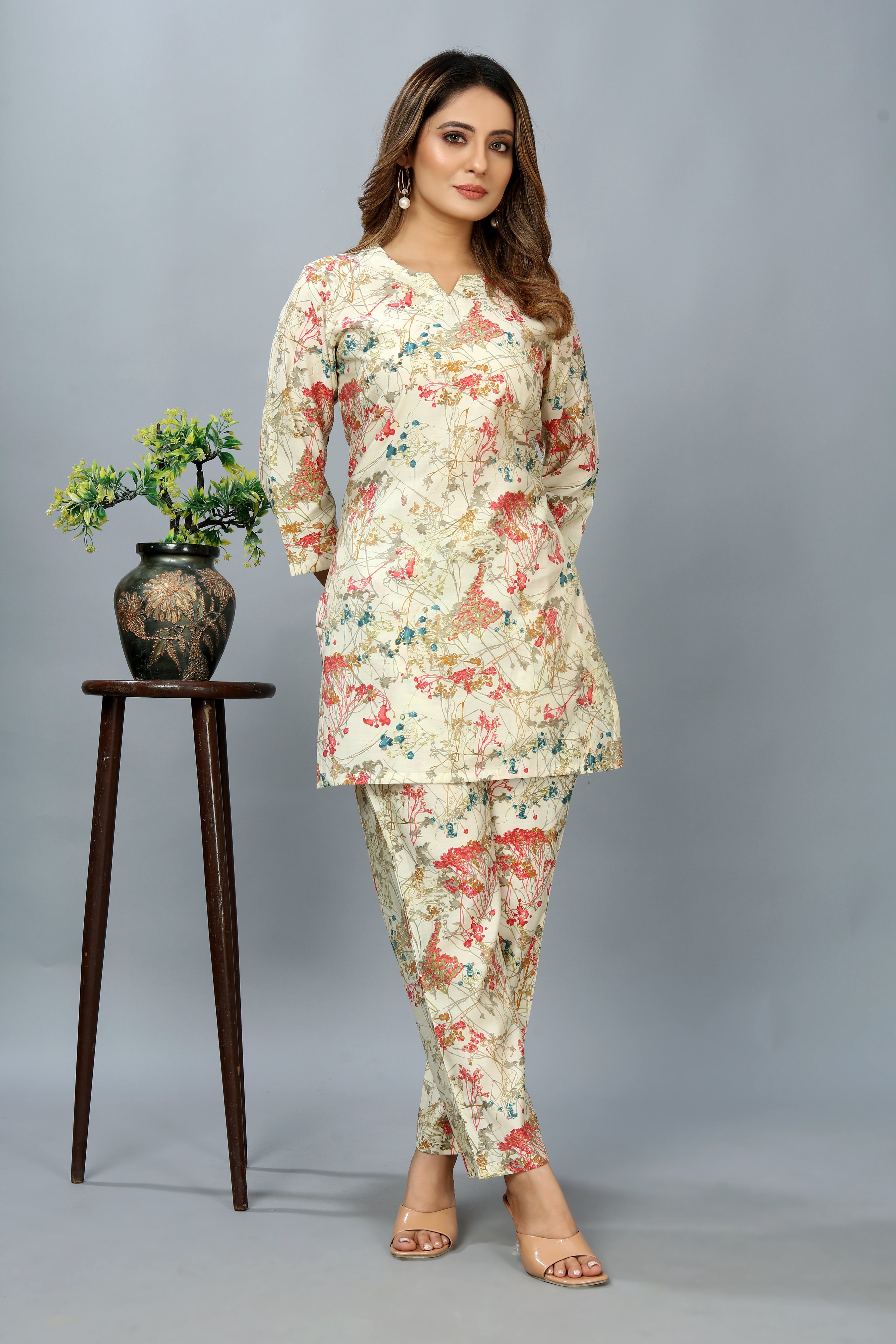 cream printed co-ord set