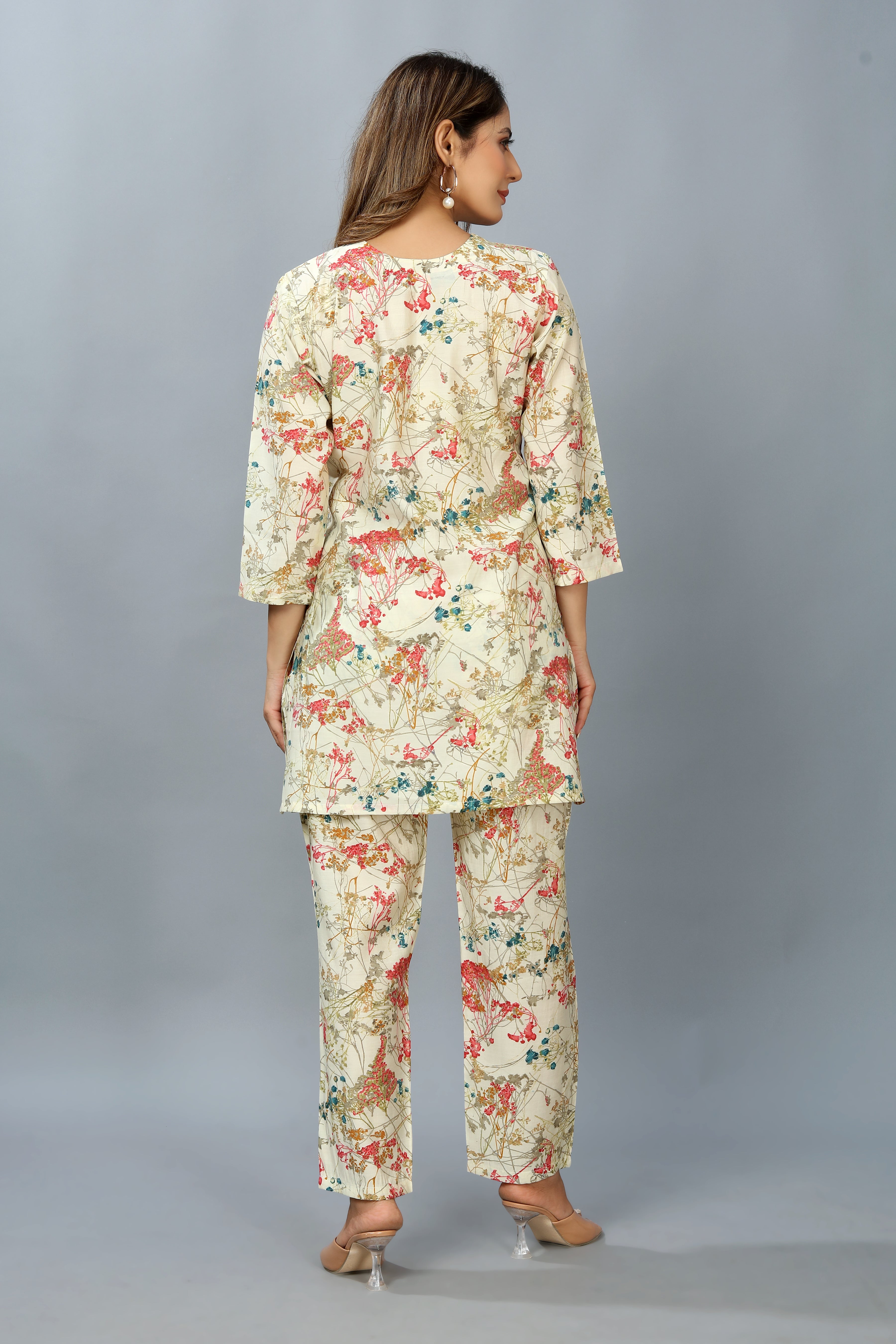 cream printed co-ord set