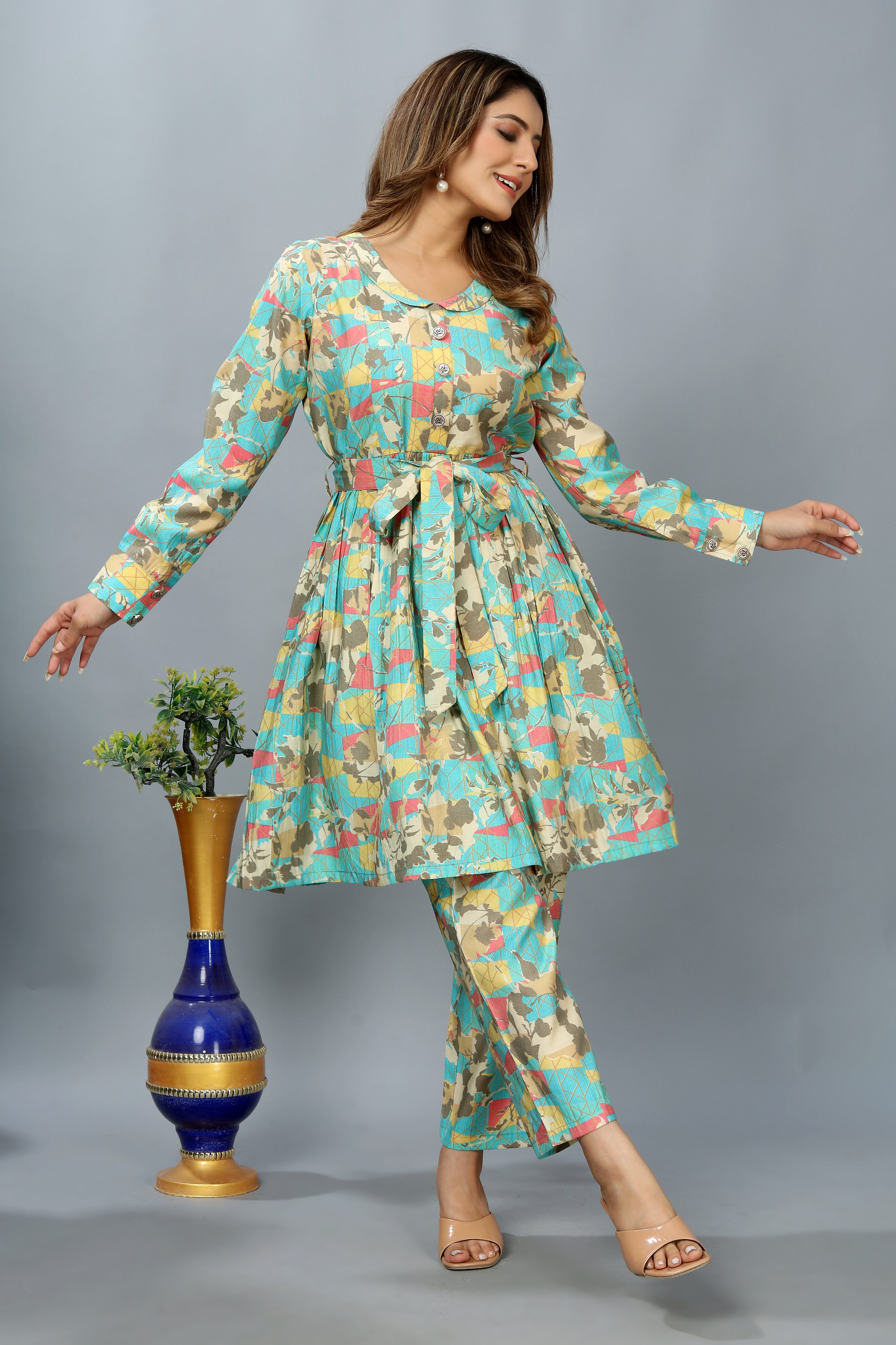 turquoise printed co-ord set