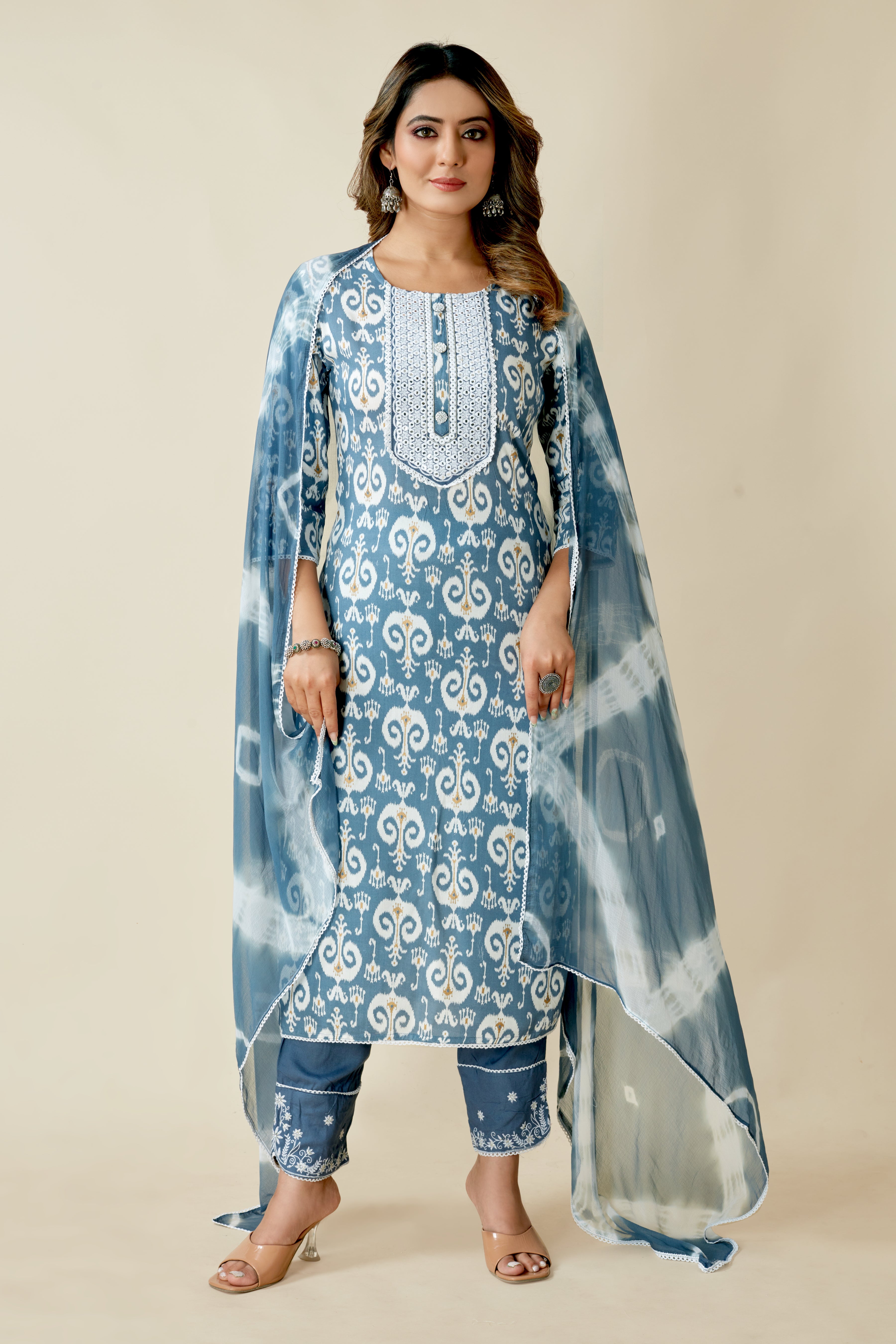 blue colored kurta pant set