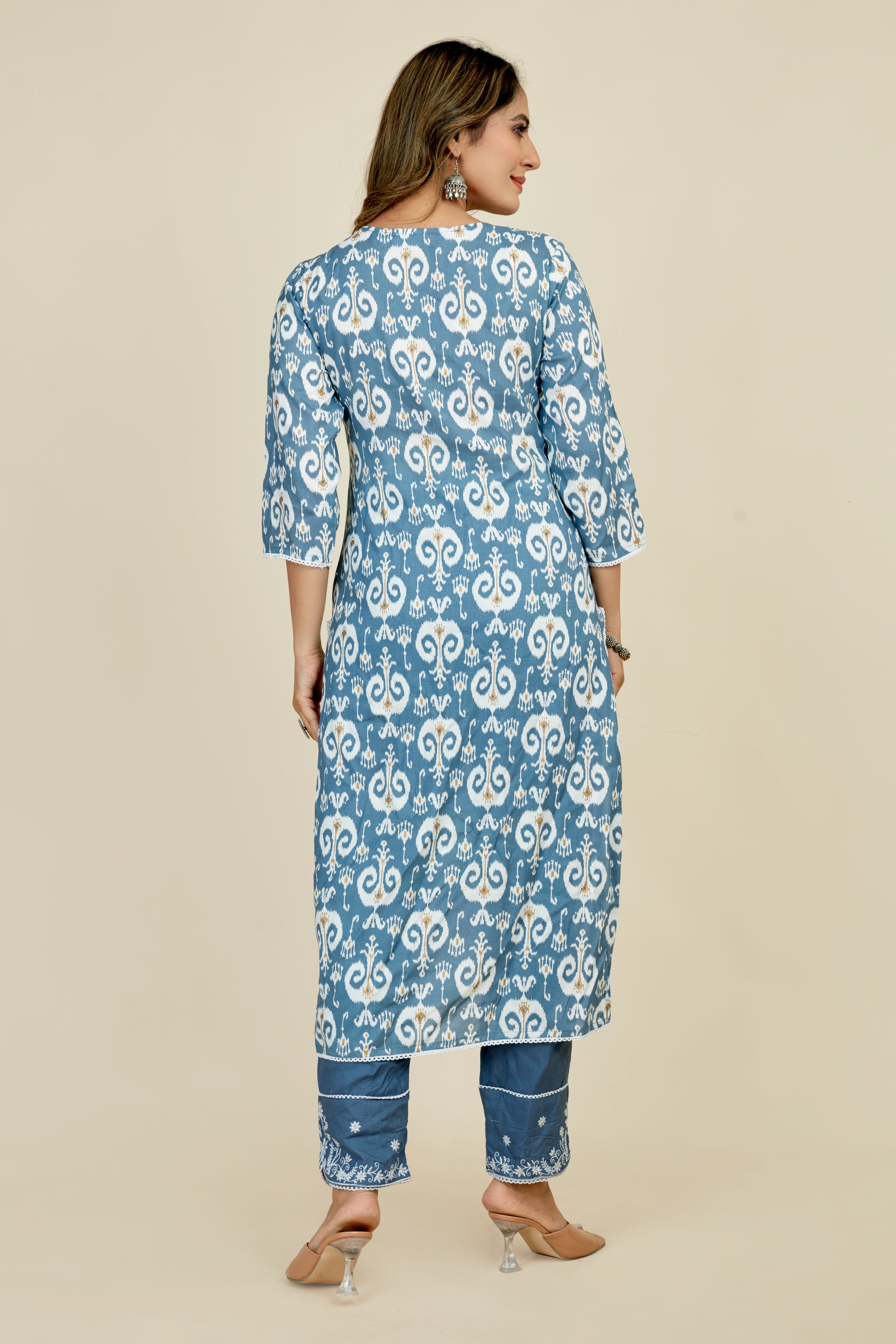 blue colored kurta pant set