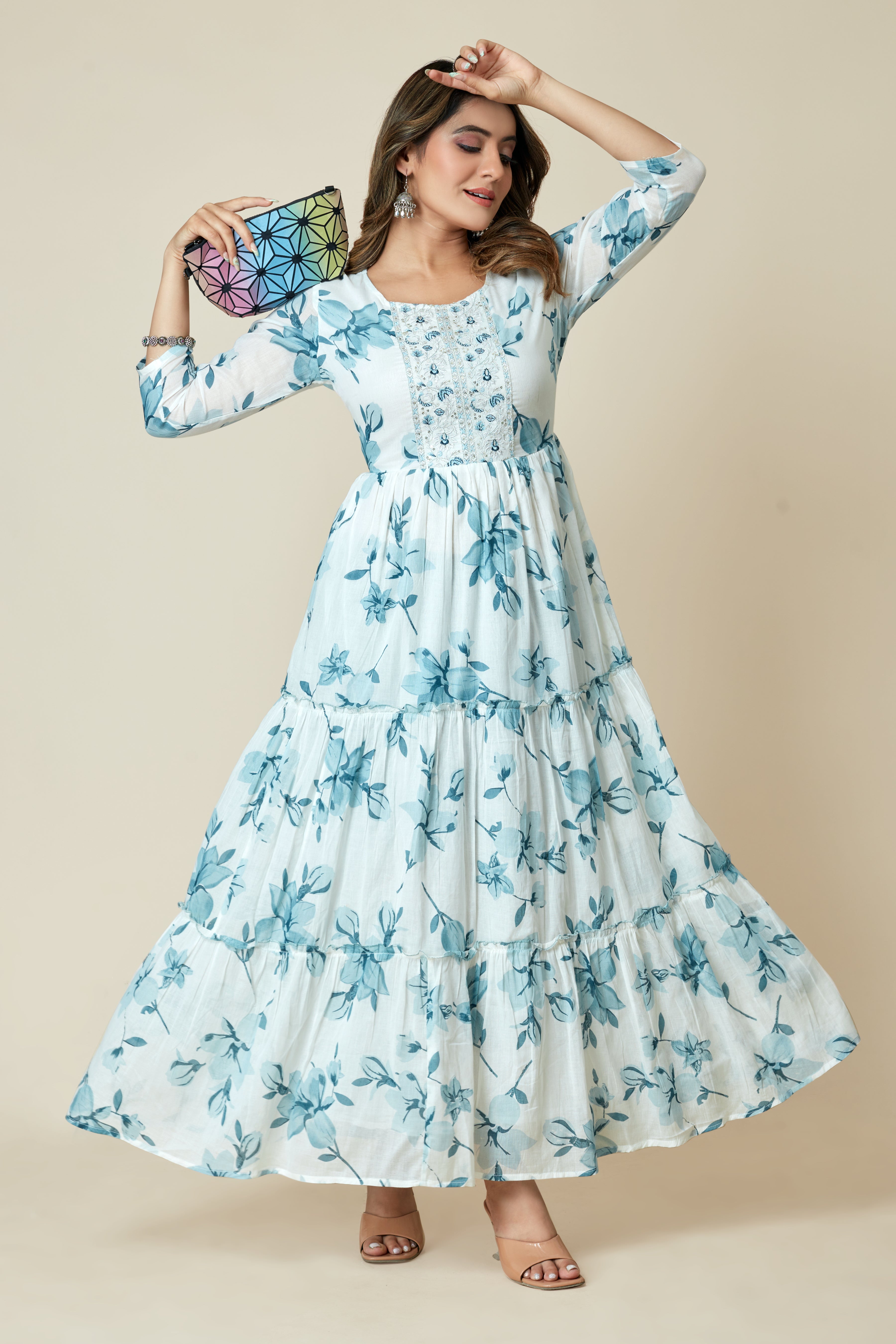blue colored flared kurta