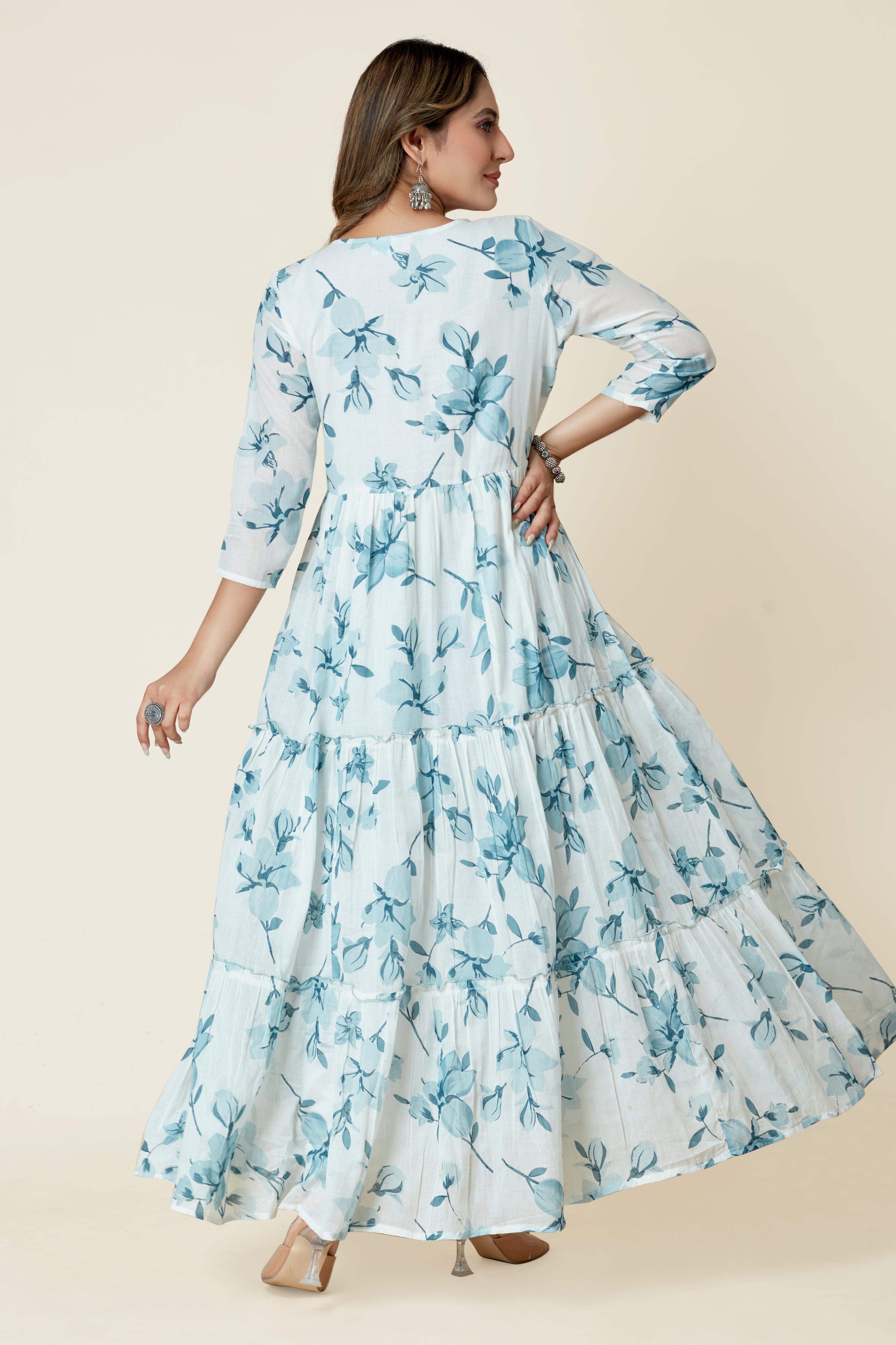 blue colored flared kurta