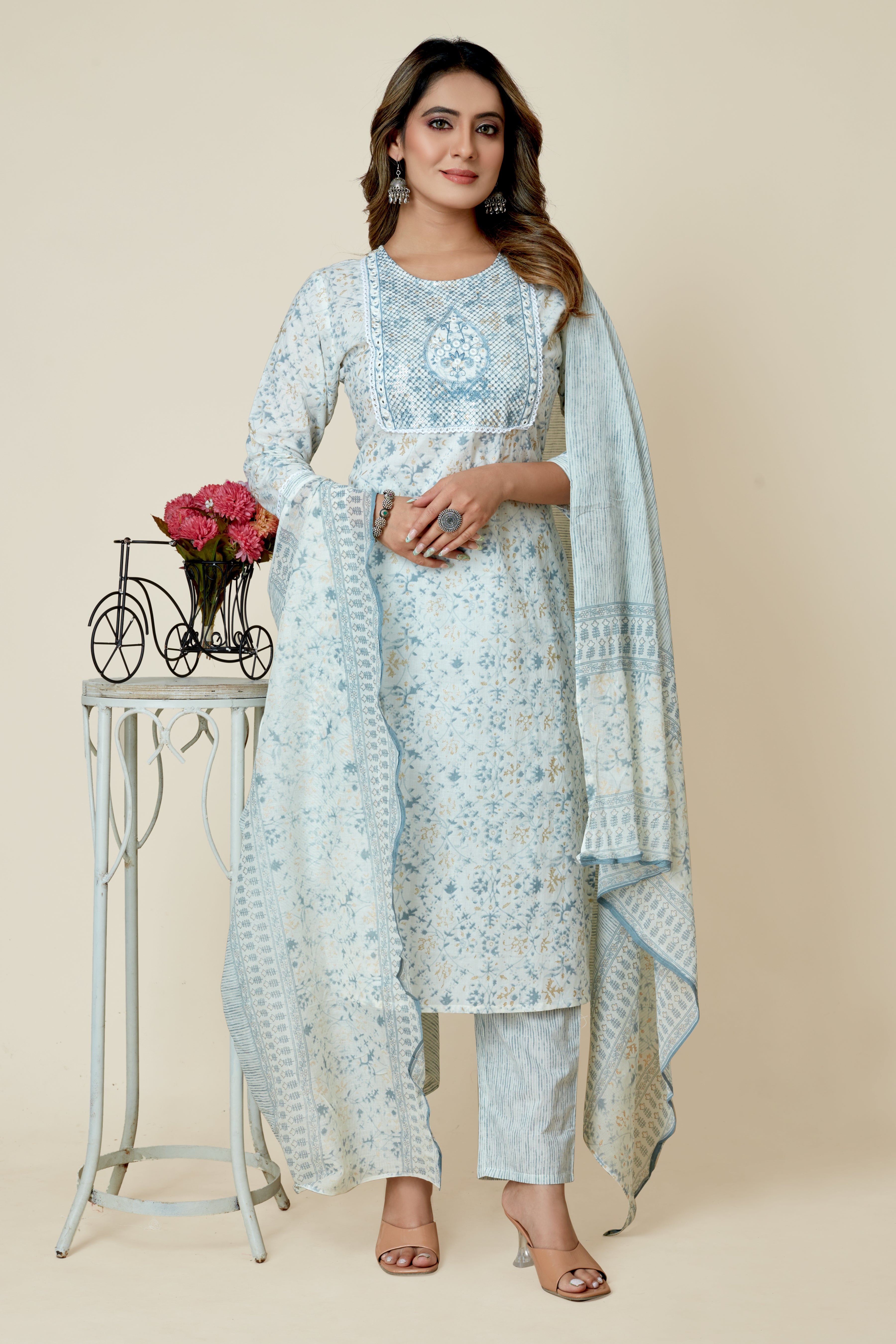 white colored kurta pant set