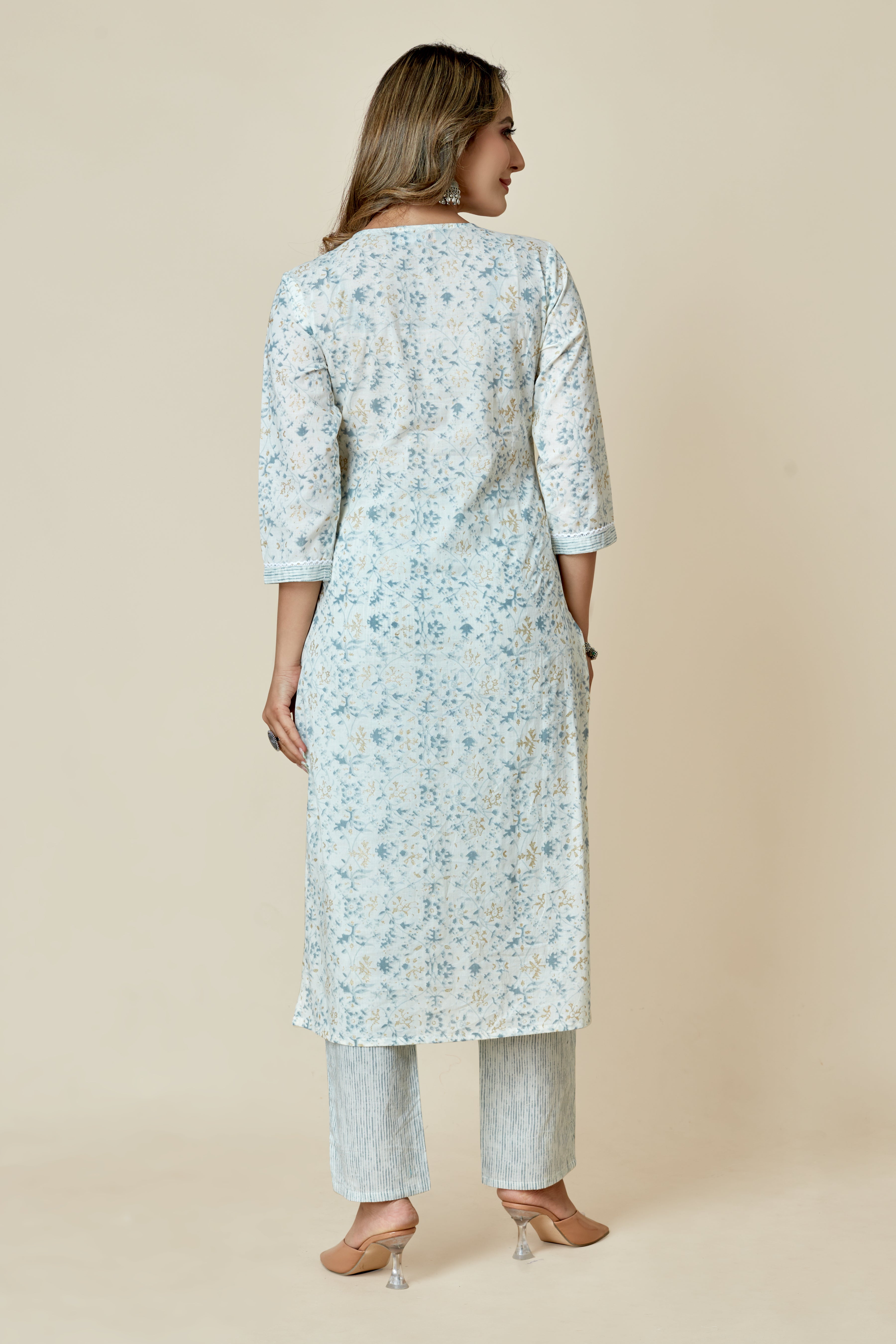 white colored kurta pant set