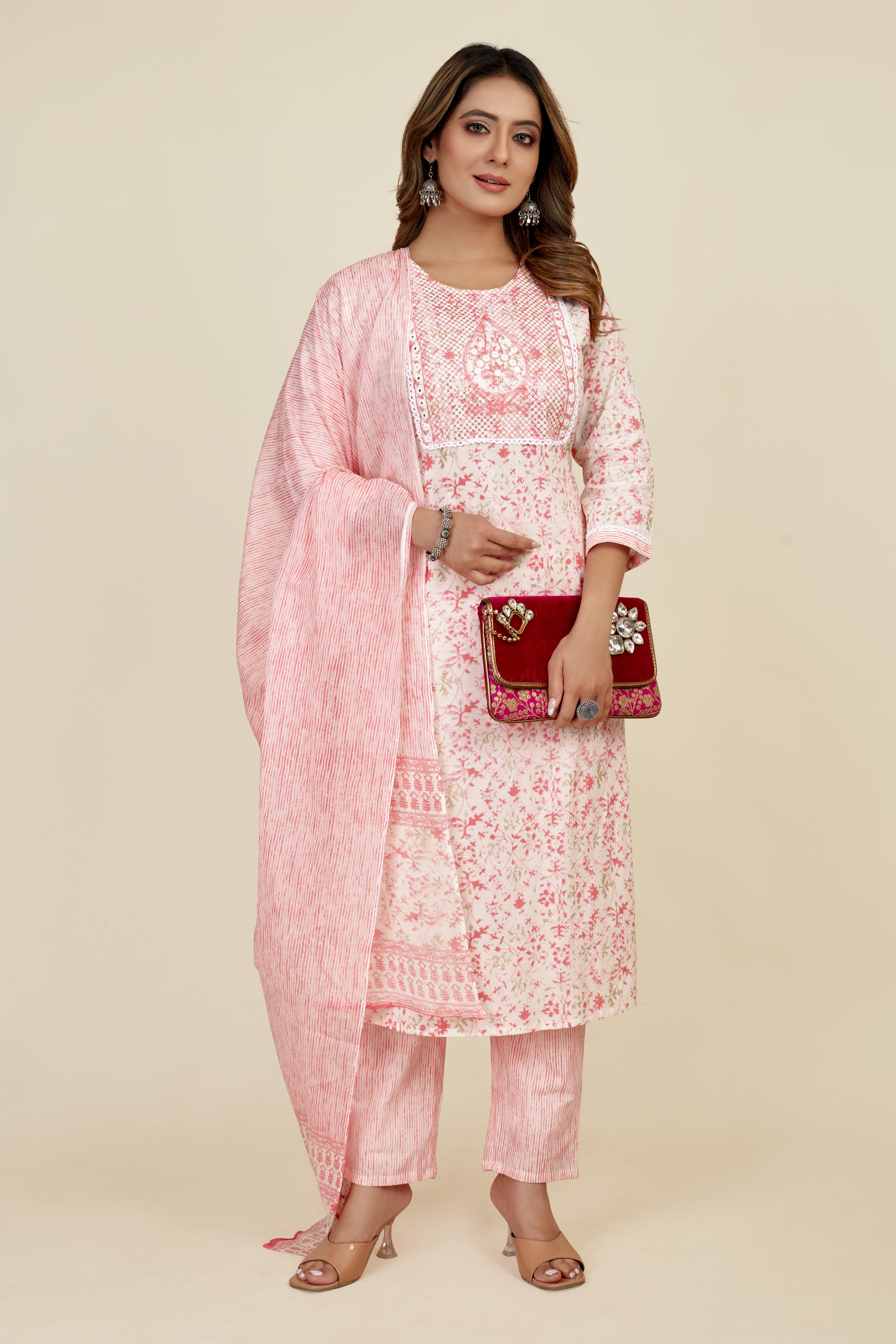 peach colored kurta pant set