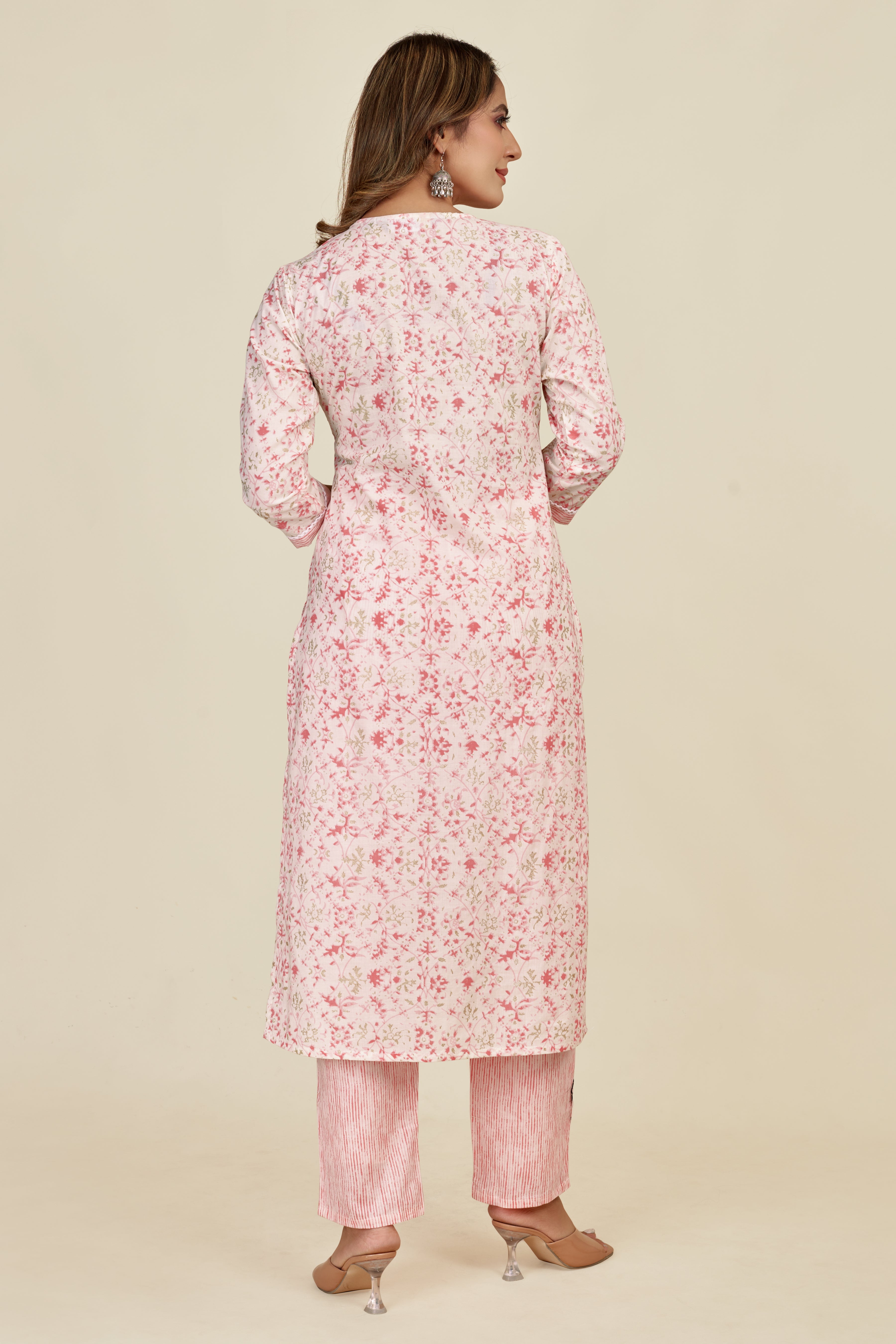 peach colored kurta pant set