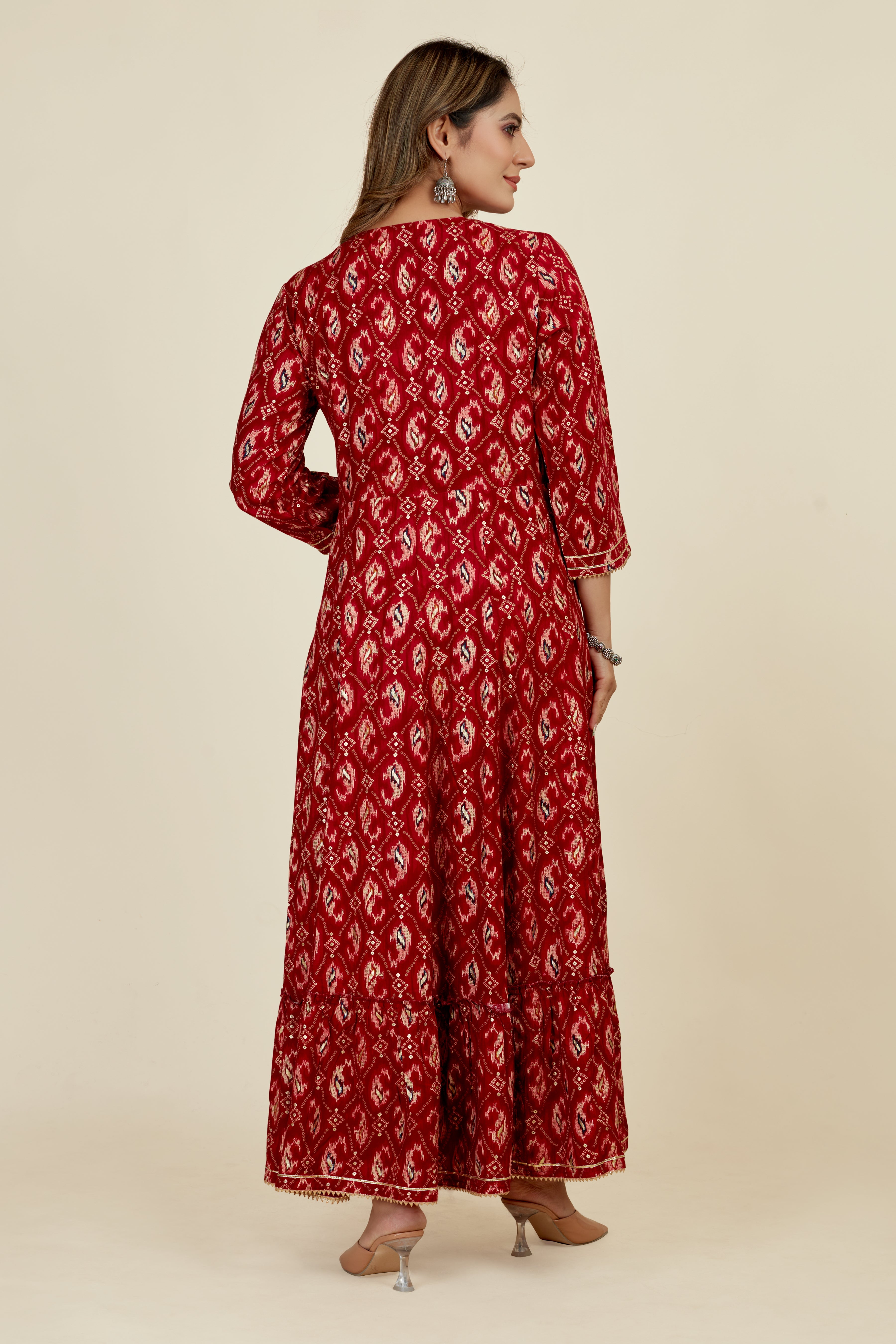 maroon colored flared kurta