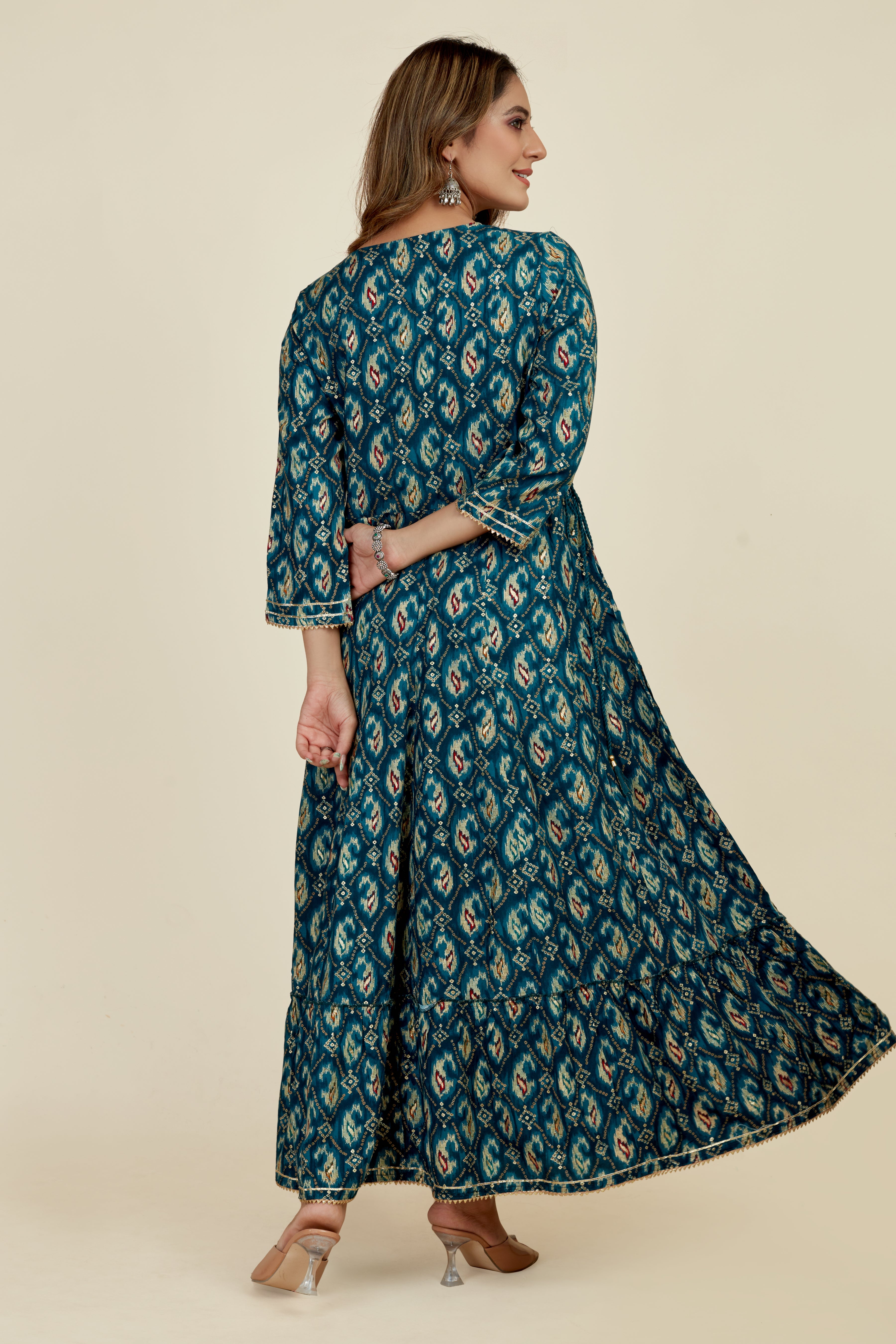 teal colored flared kurta