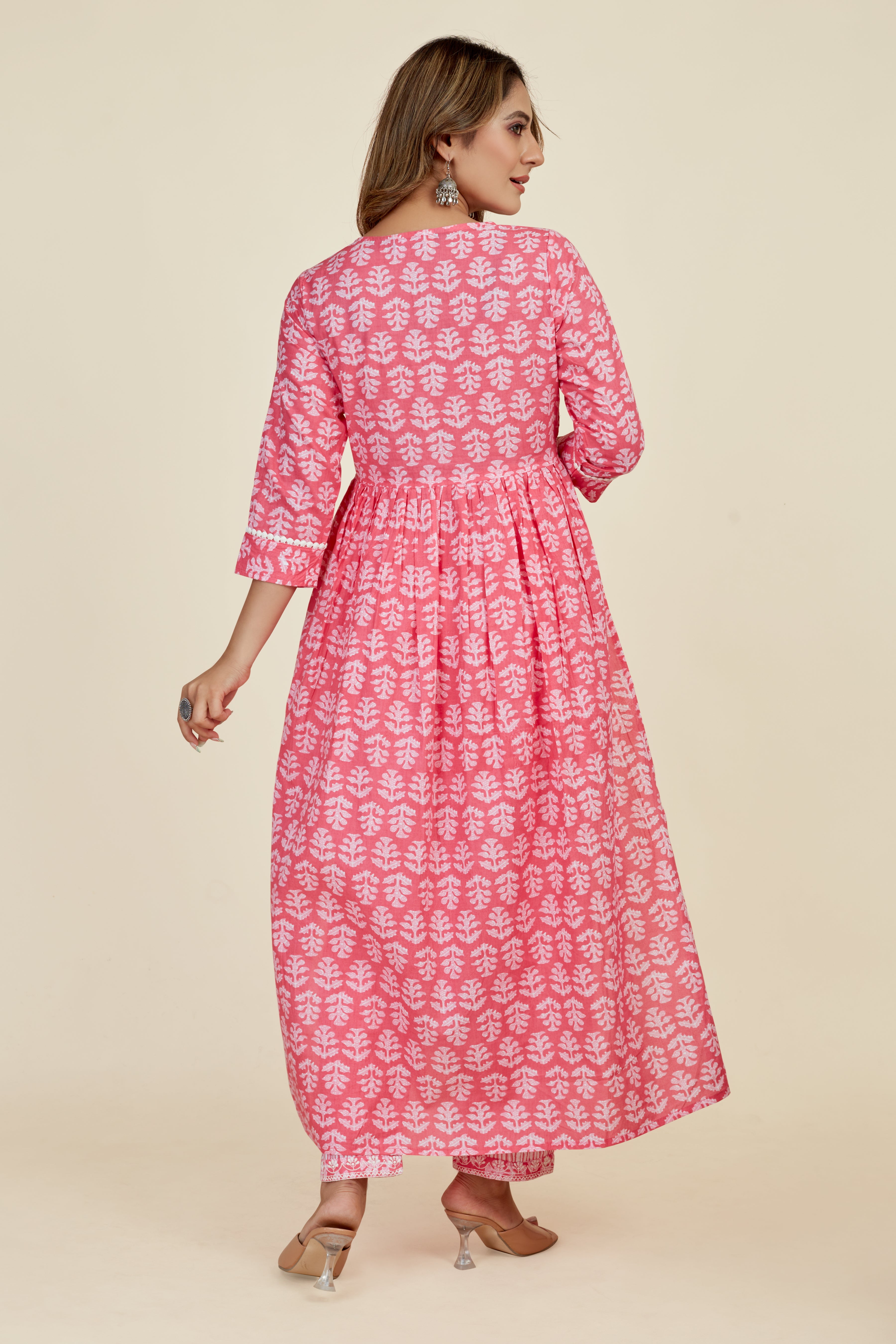 pink colored kurta pant set