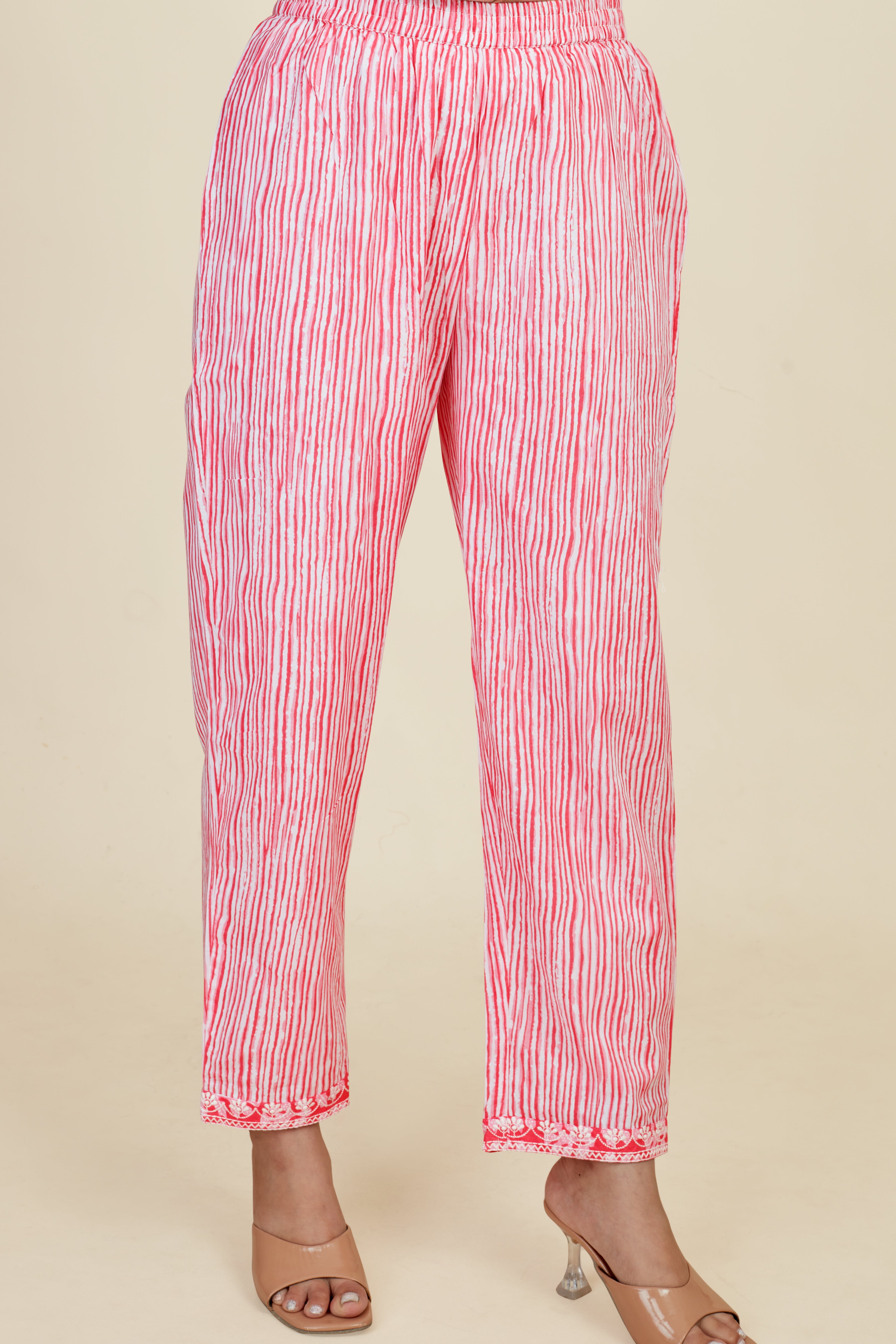 pink colored kurta pant set