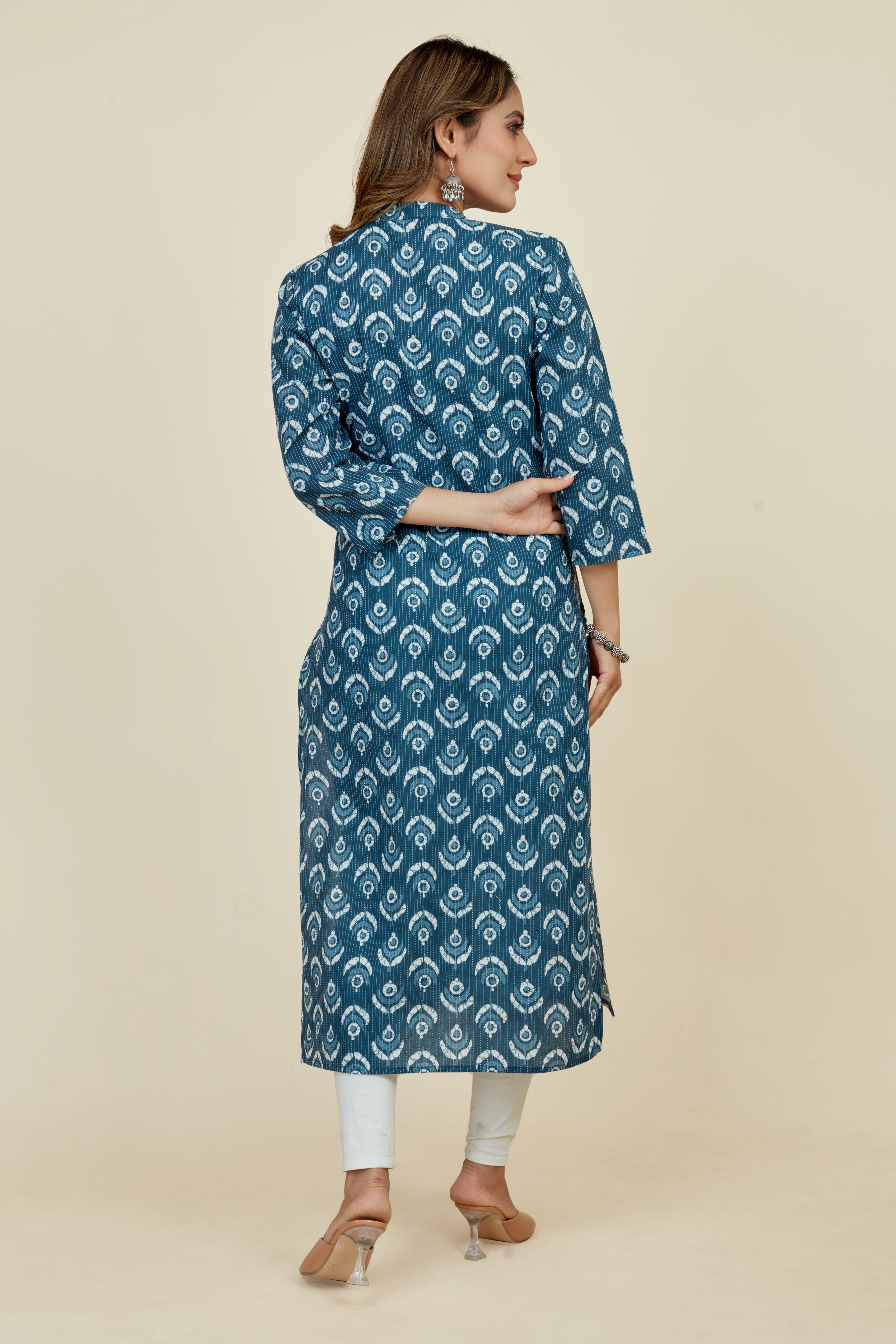 teal colored straight kurta