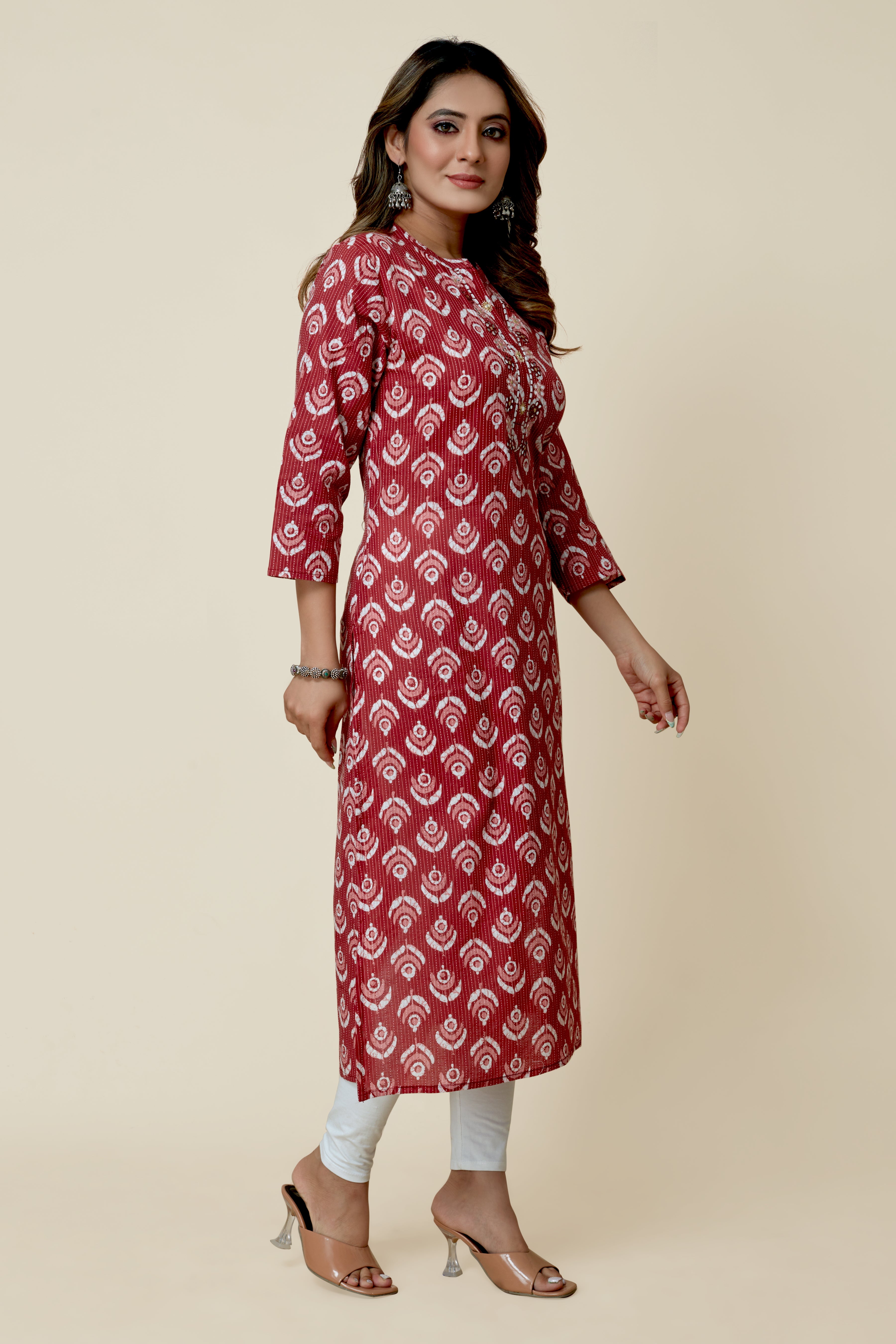 maroon colored straight kurta