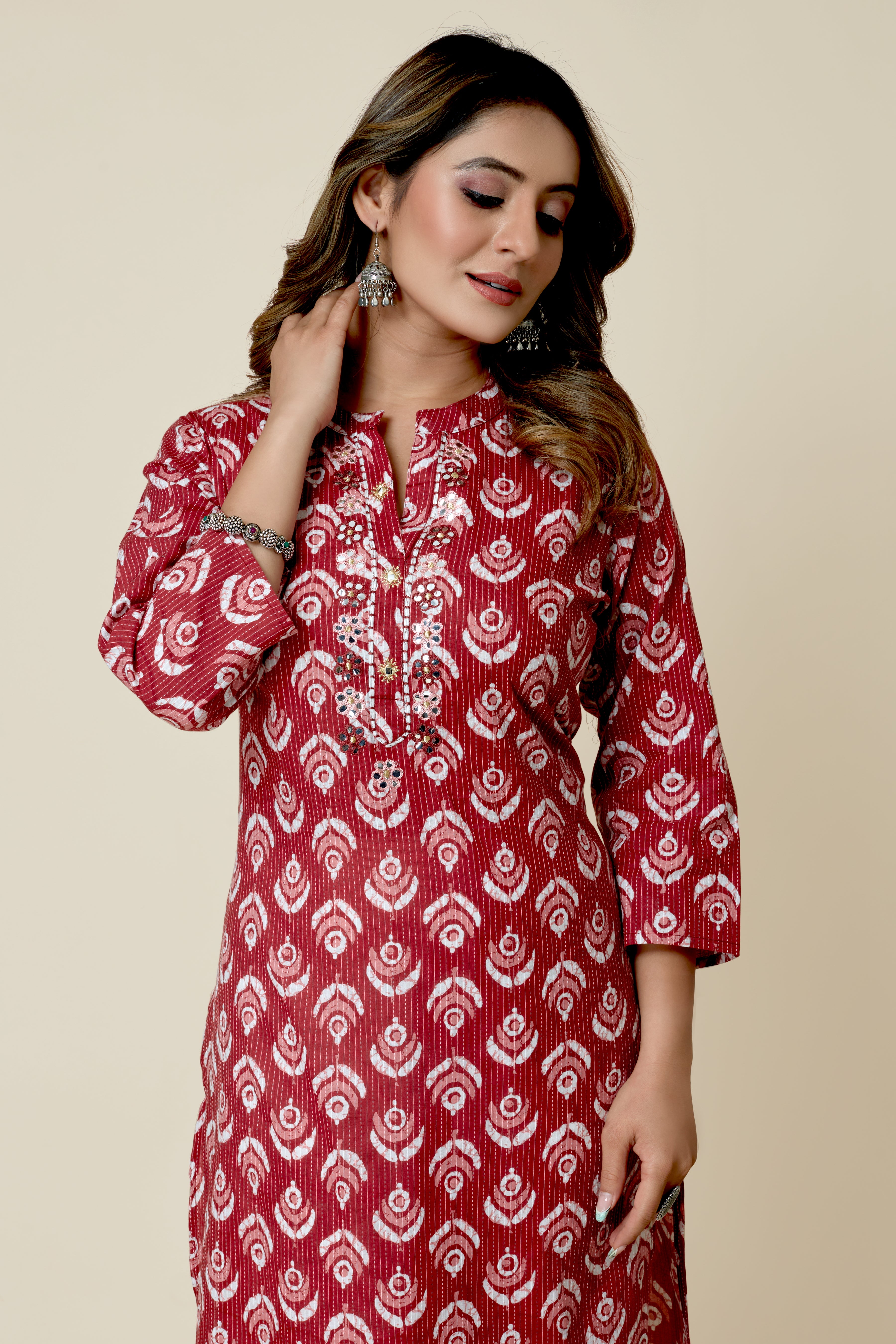 maroon colored straight kurta