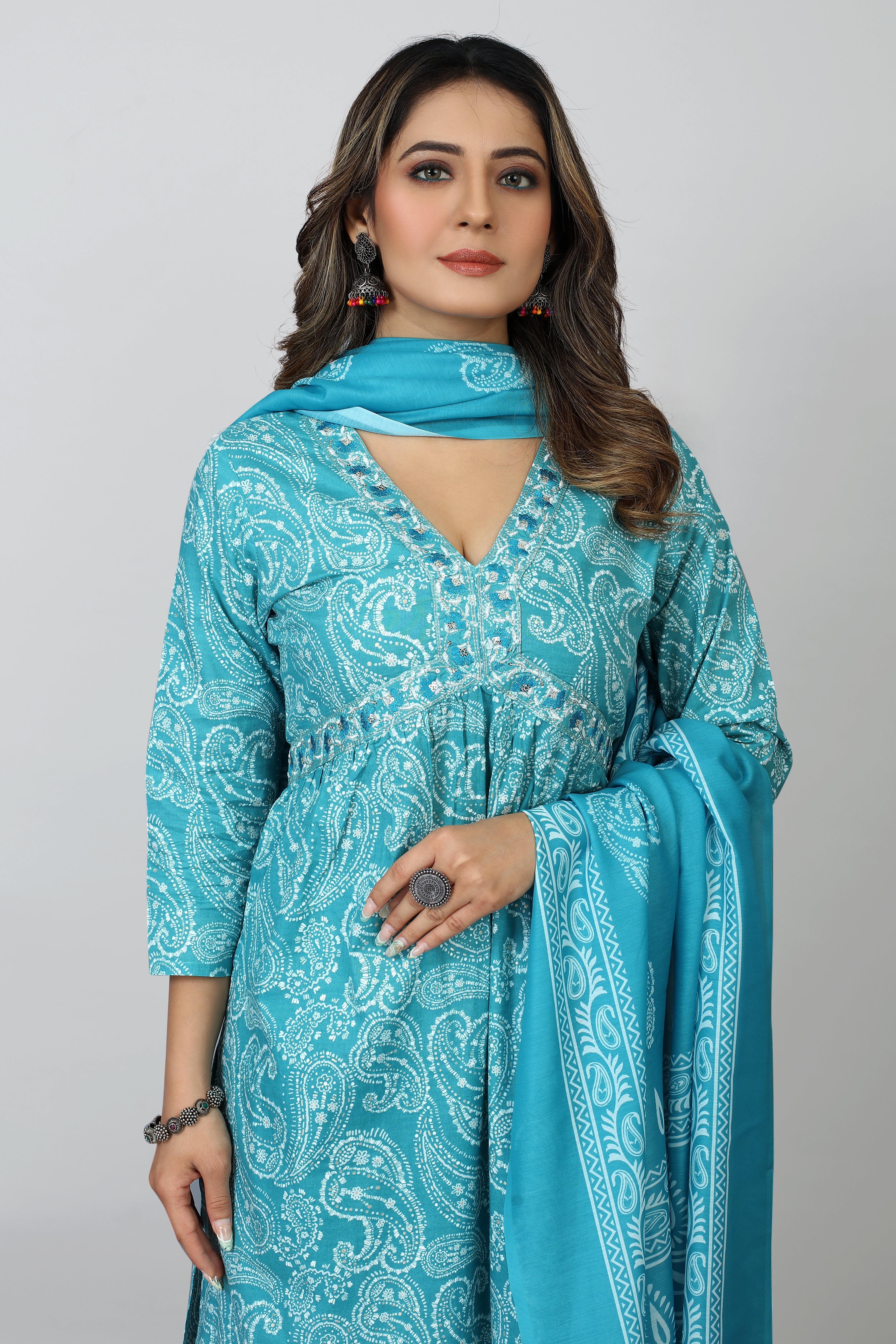 SARRAS Printed Kurta, Trouser/Pant & Dupatta Set