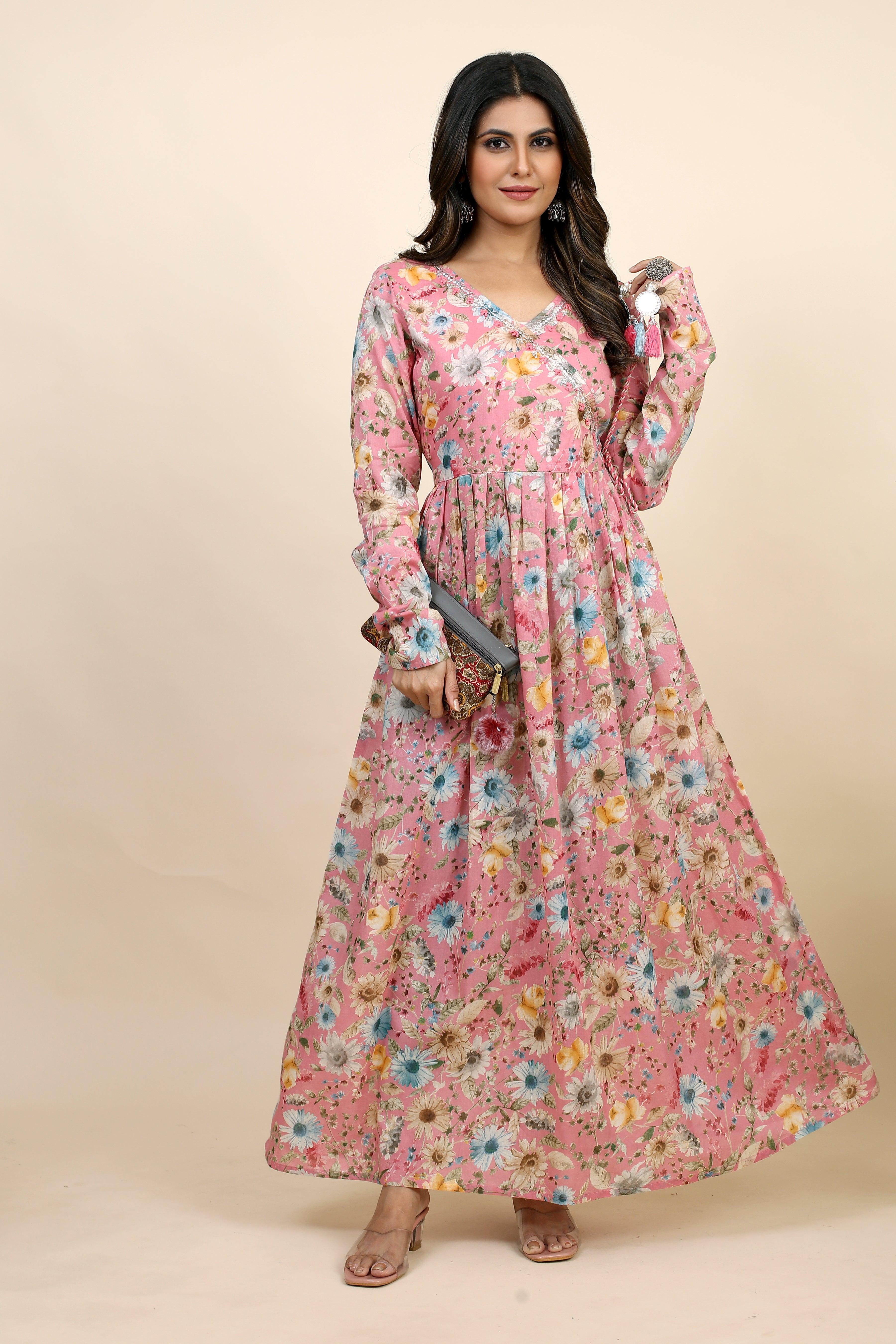 pink colored flared kurta