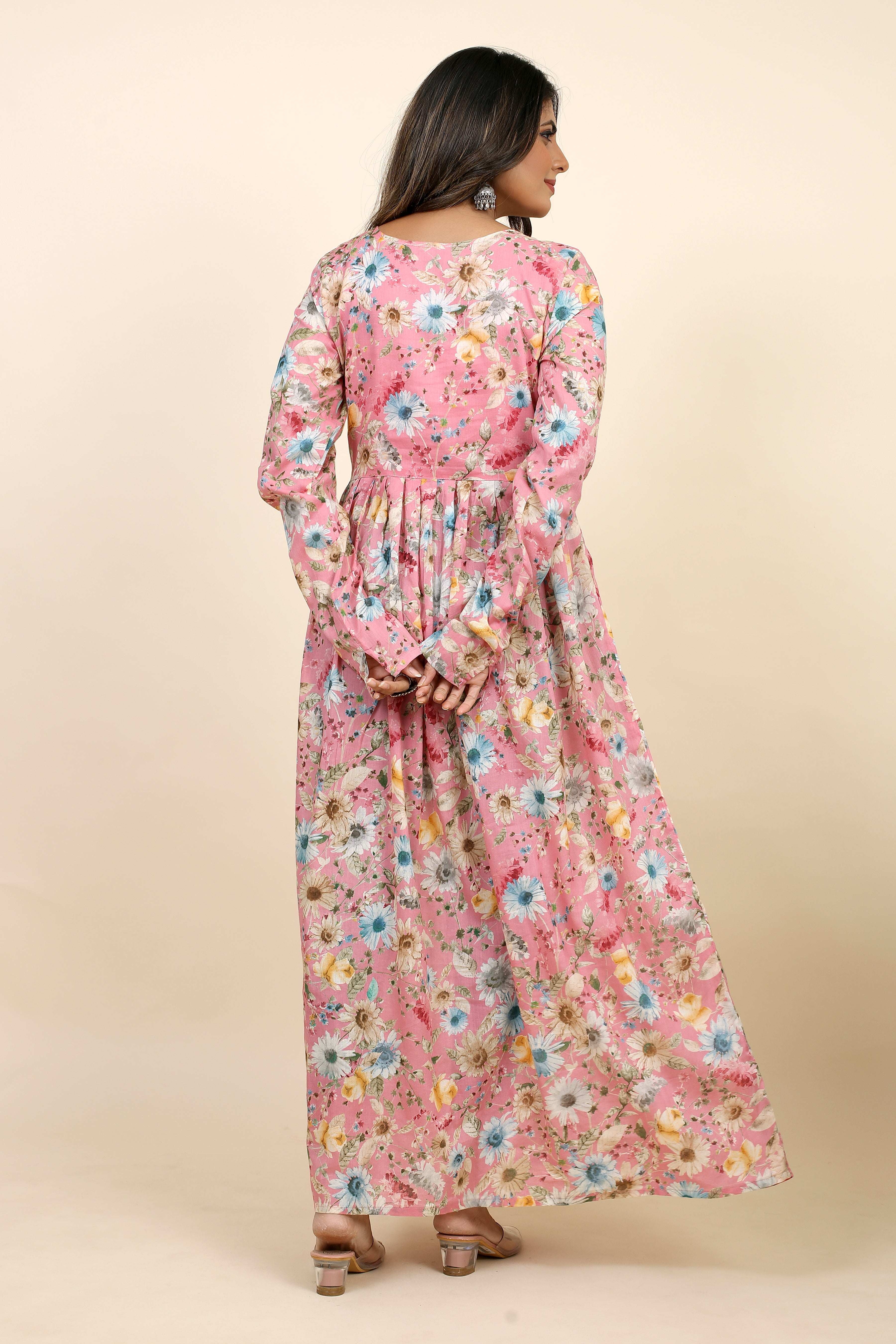 pink colored flared kurta