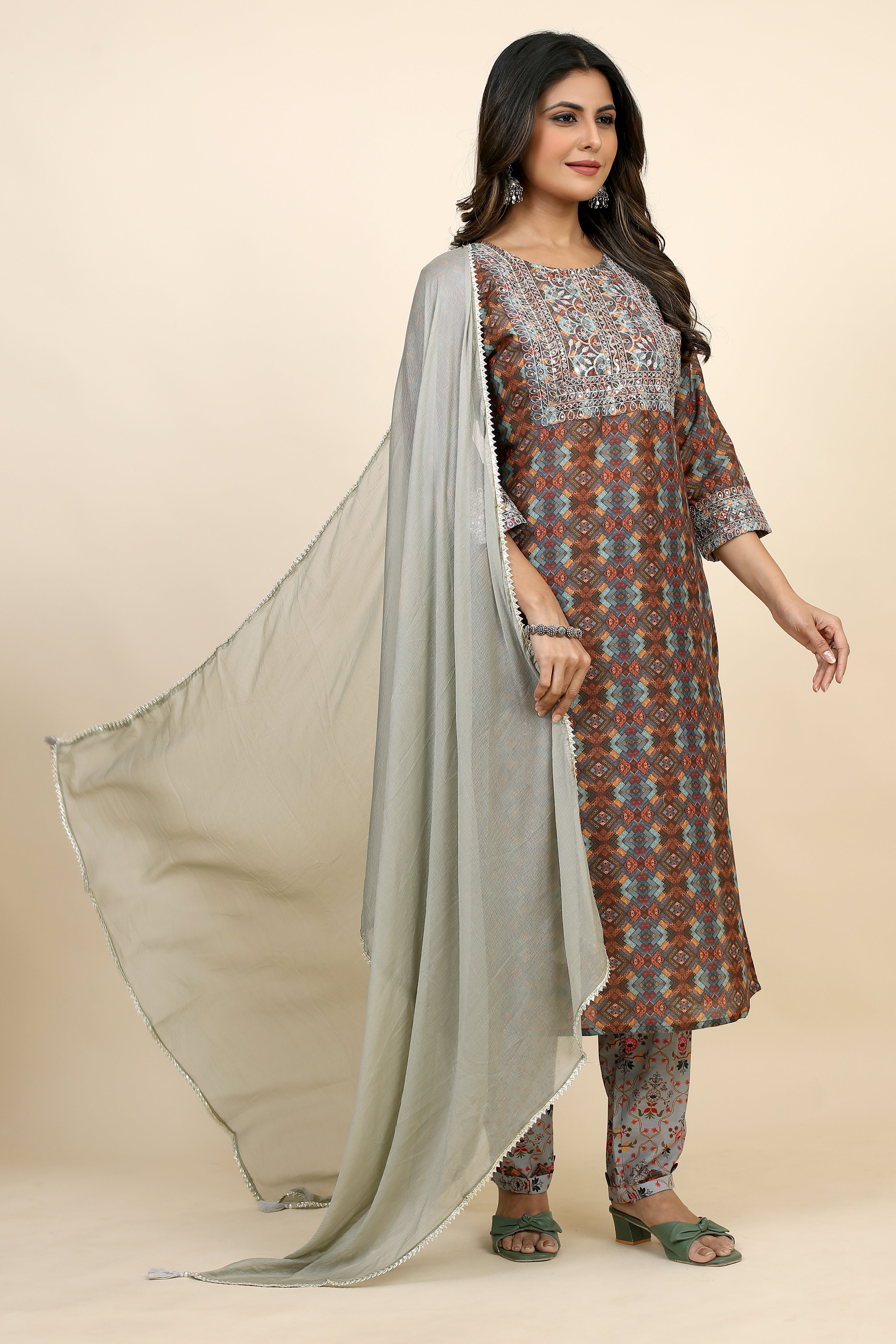 brown colored kurta pant set