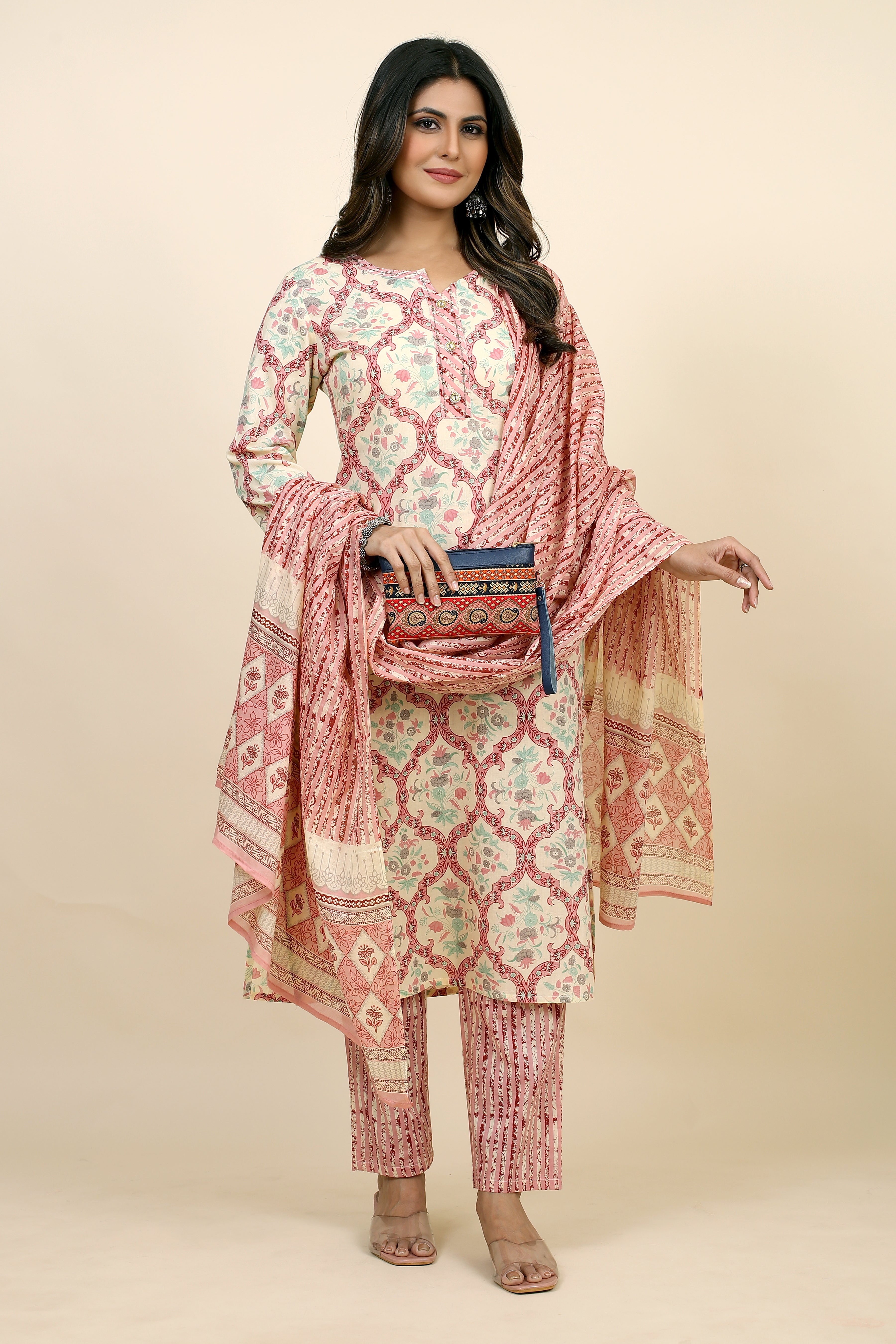 peach colored kurta pant set