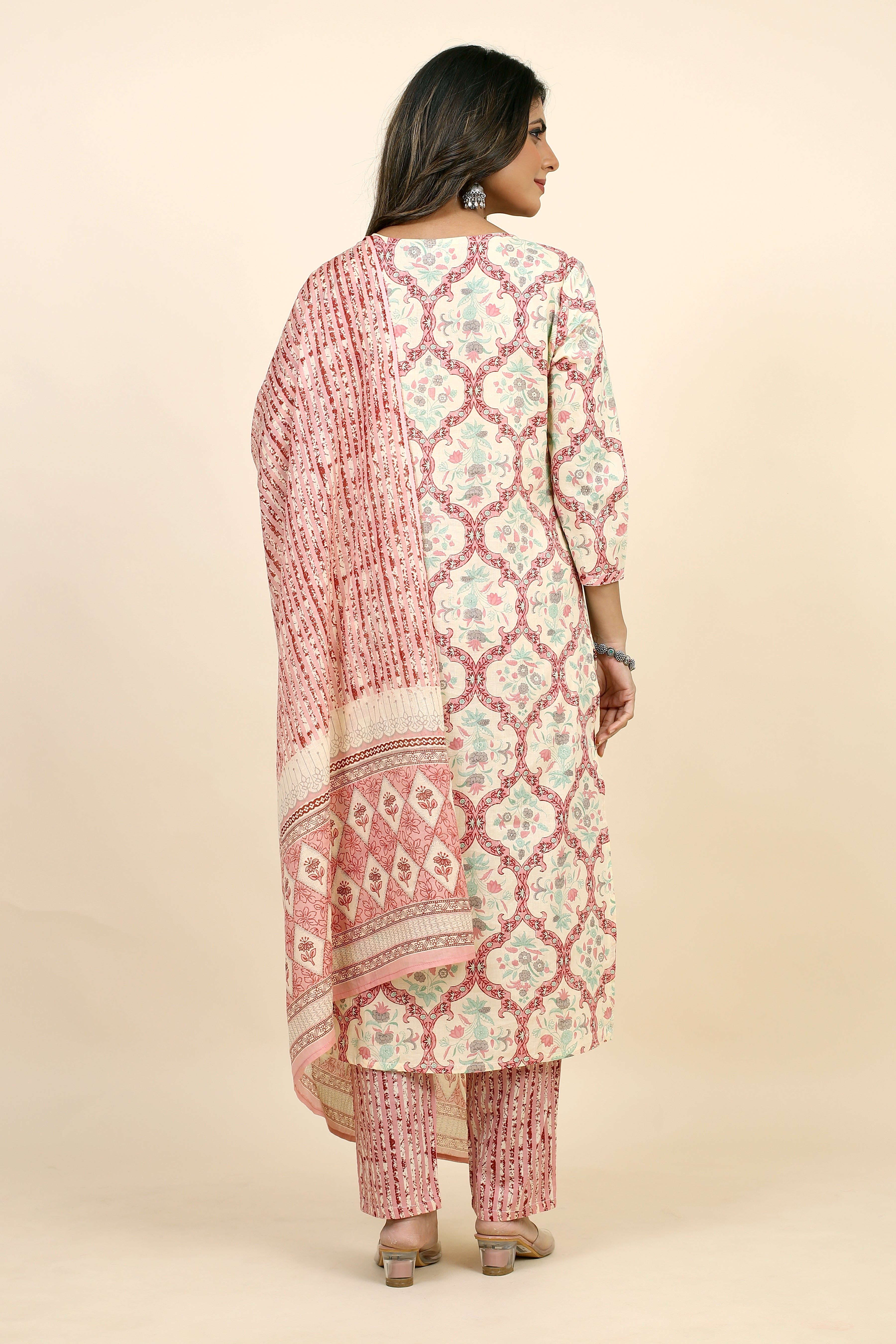 peach colored kurta pant set