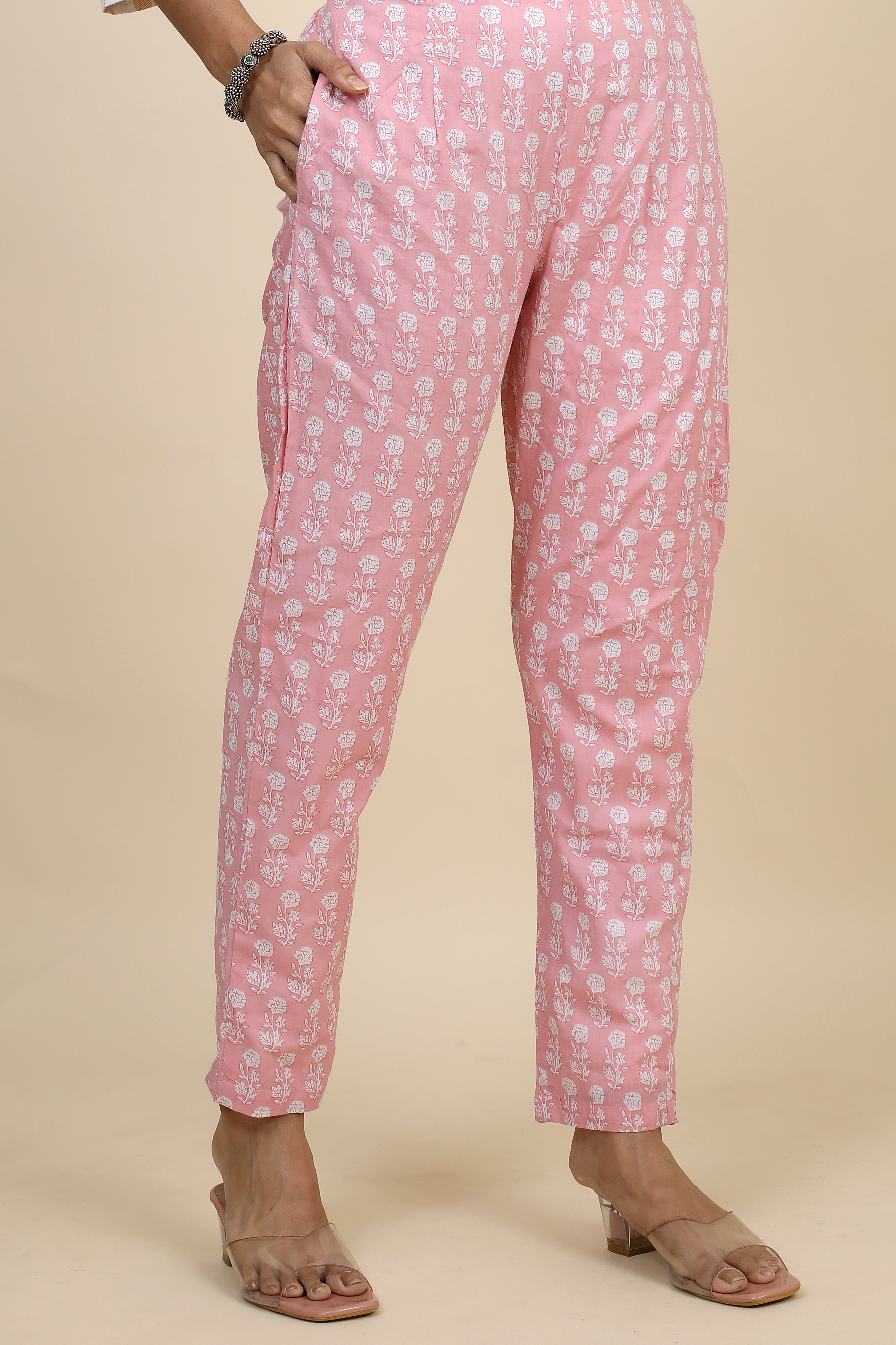 pink colored kurta pant set