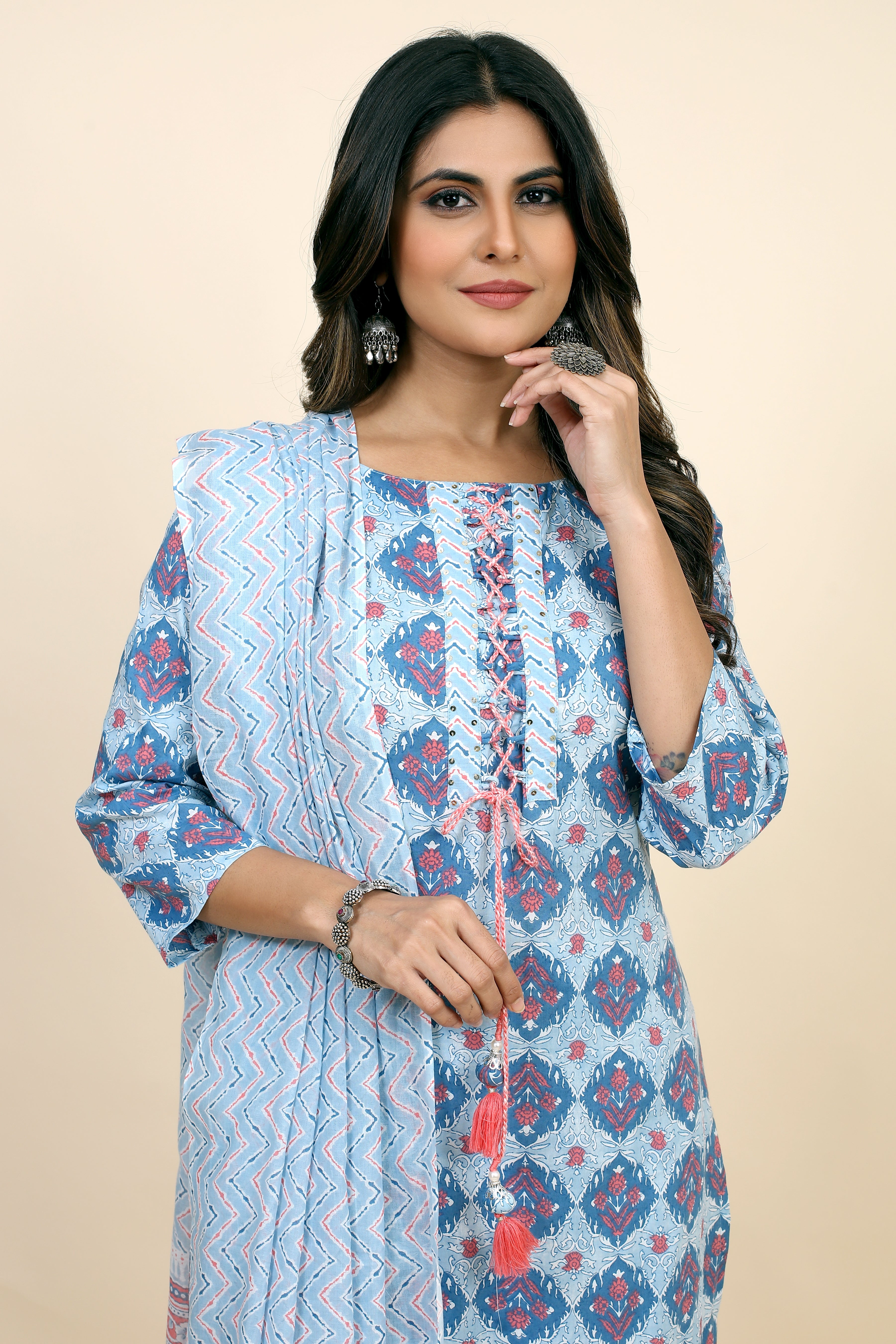 blue colored kurta pant set
