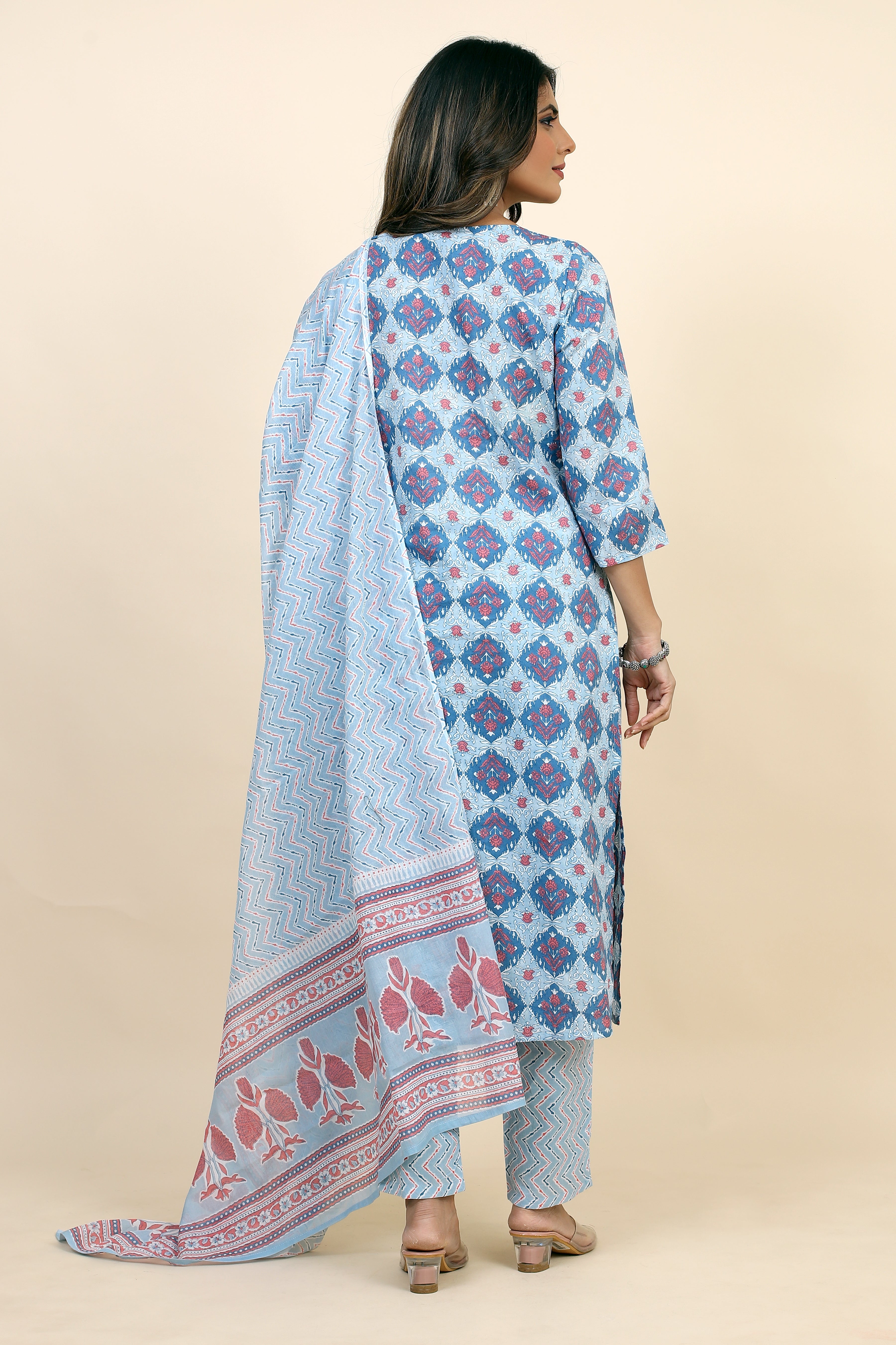 blue colored kurta pant set