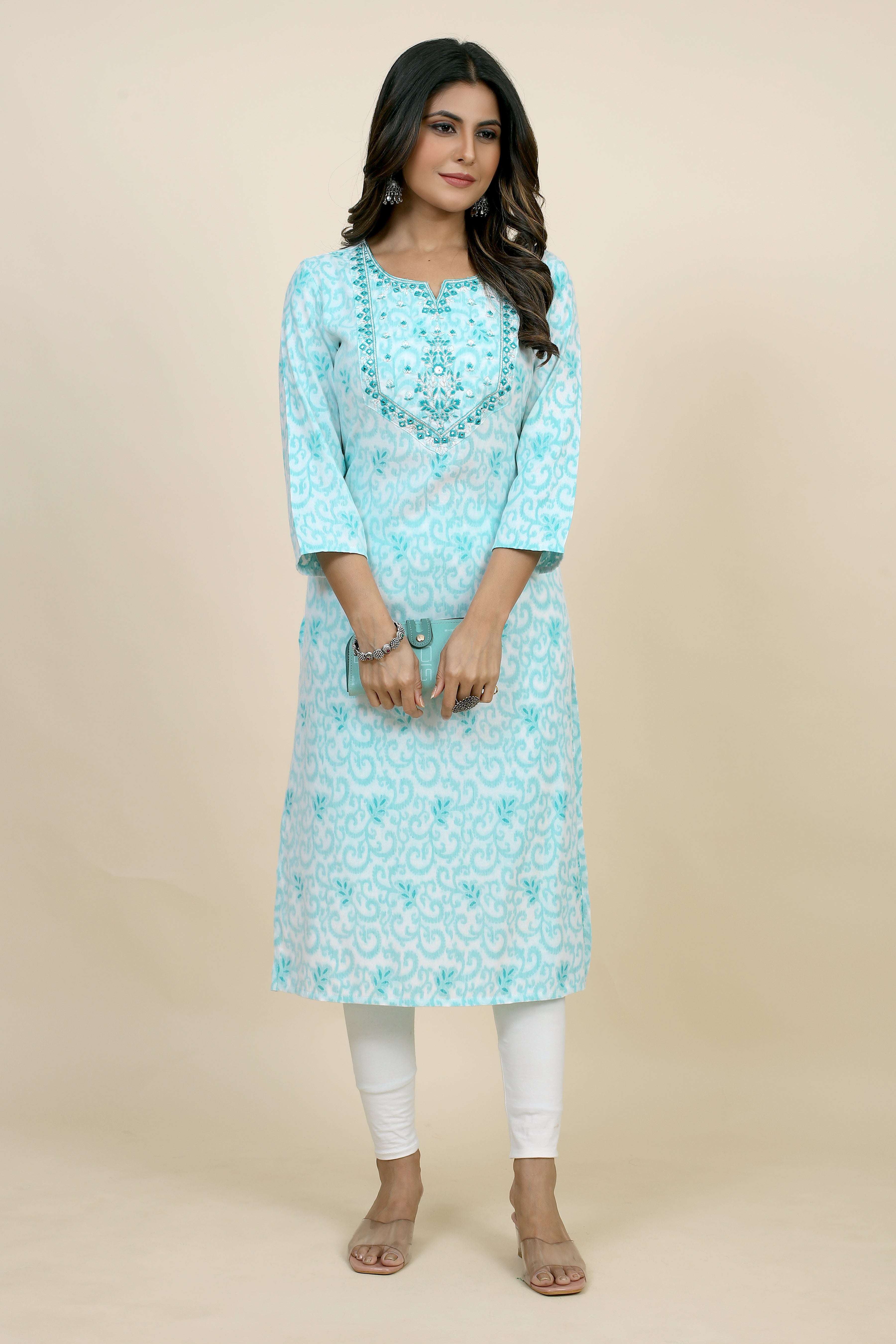 sky blue colored straight kurta