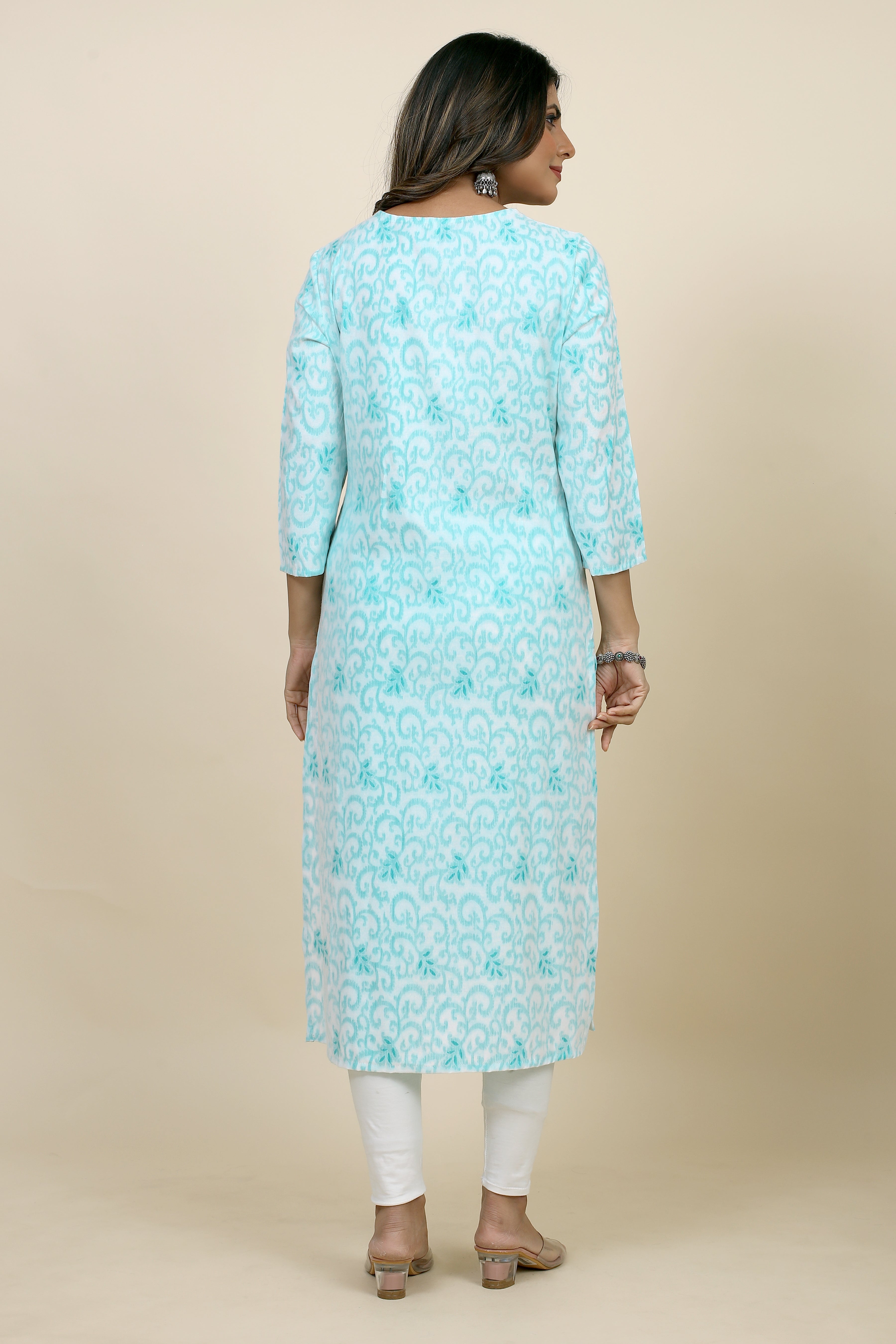 sky blue colored straight kurta