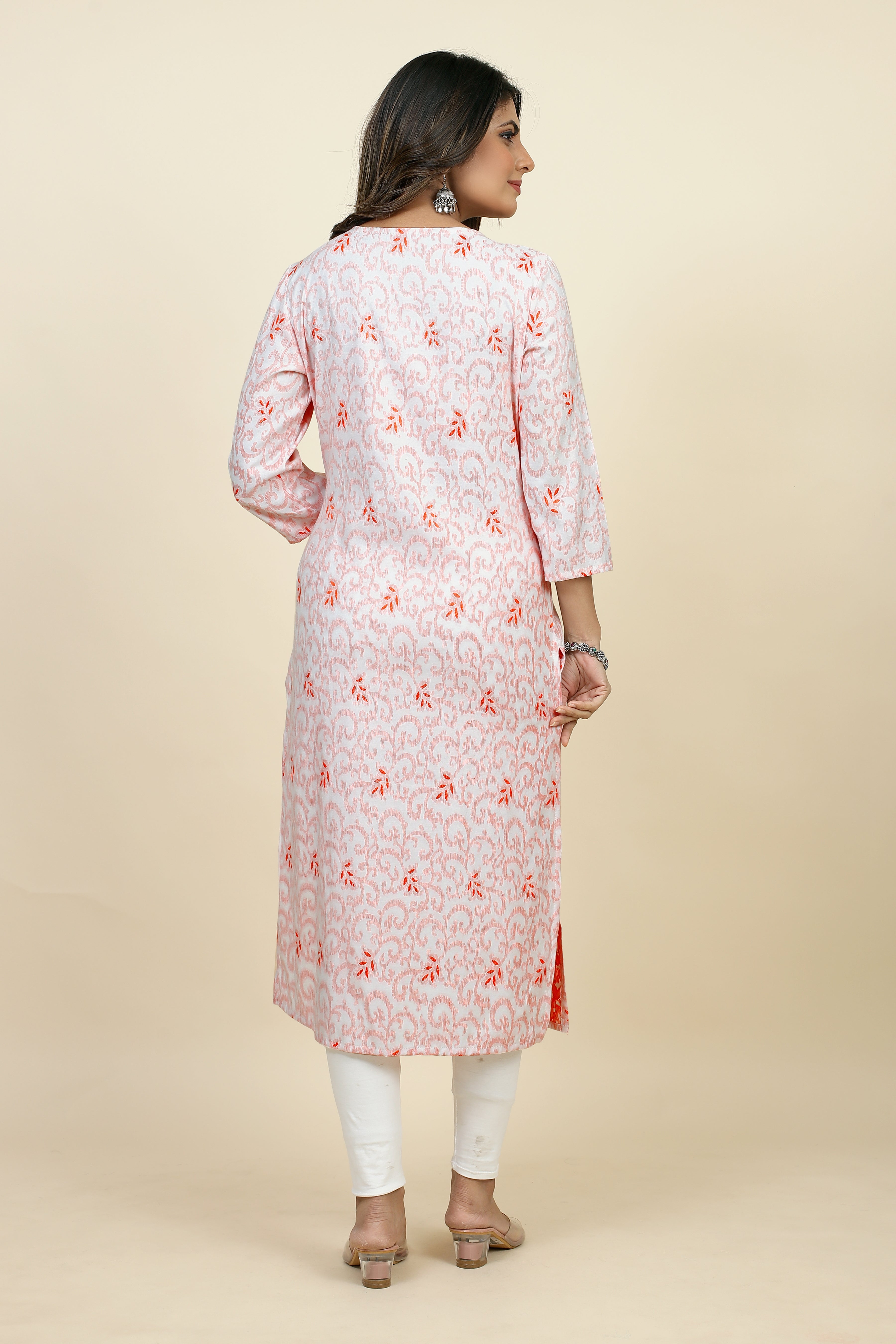 rose water three quarter sleeve straight kurta